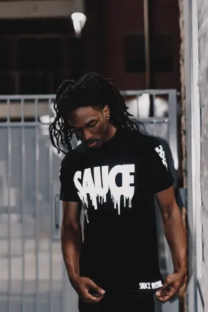 Reflective Sauce | Black Tee (Checkered Drippin Sleeve)