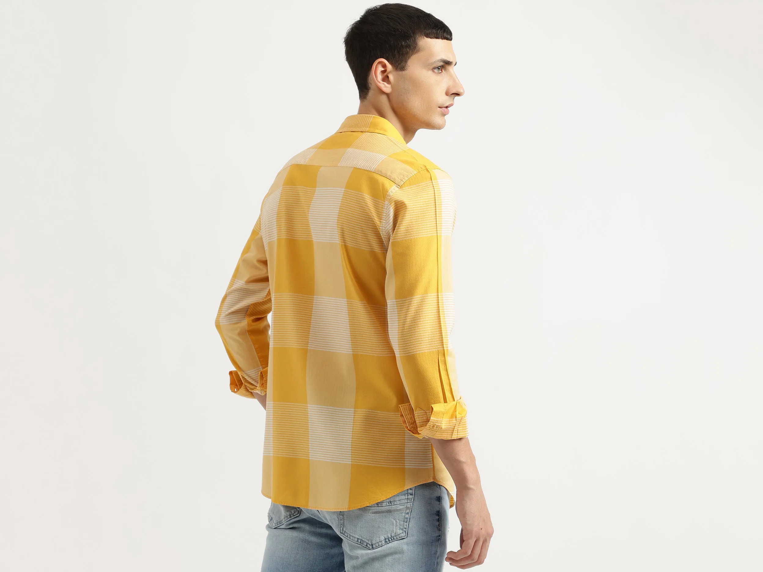Regular Fit Spread Collar Checkered Shirt