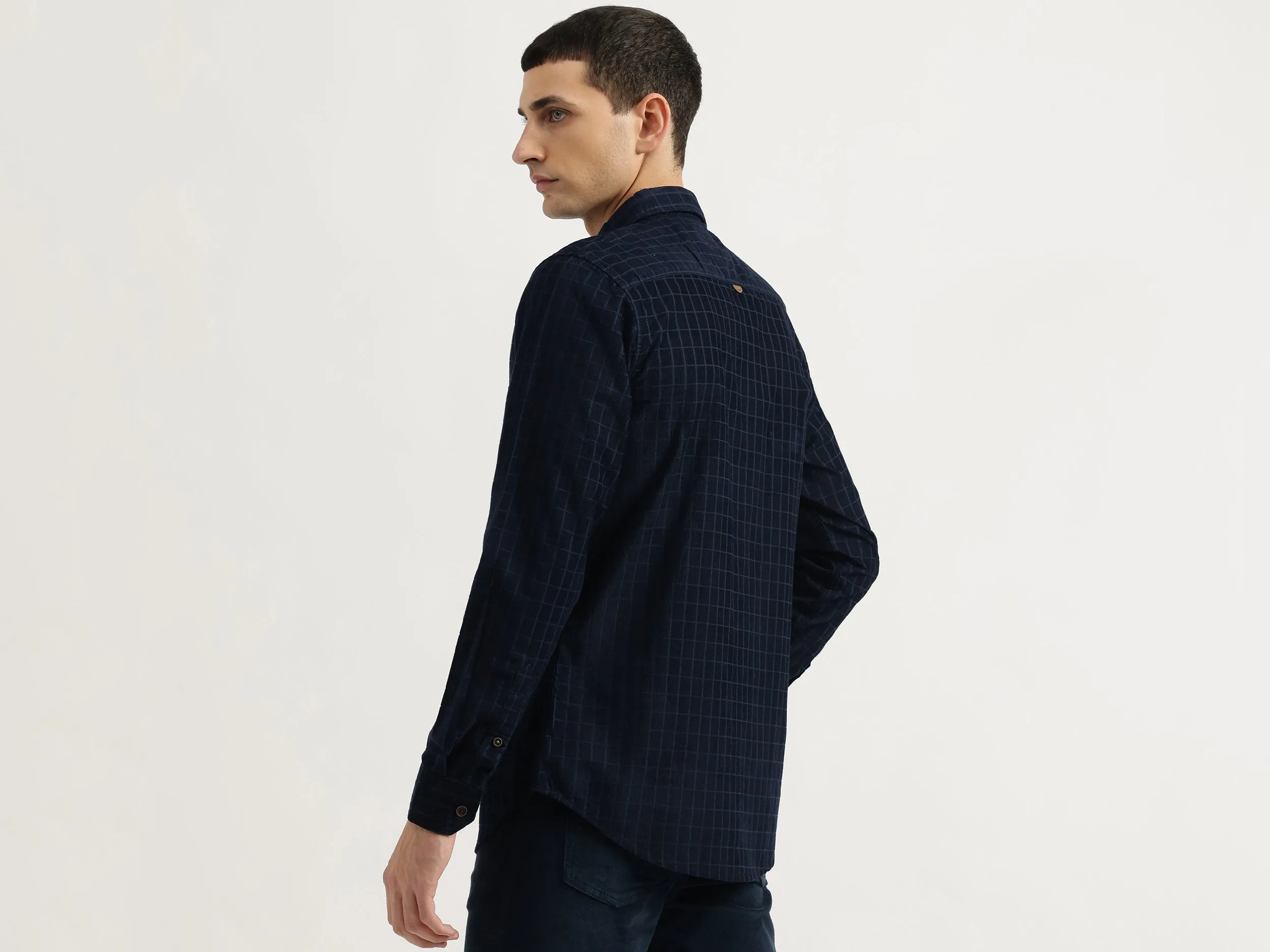 Regular Fit Spread Collar Checkered Shirt