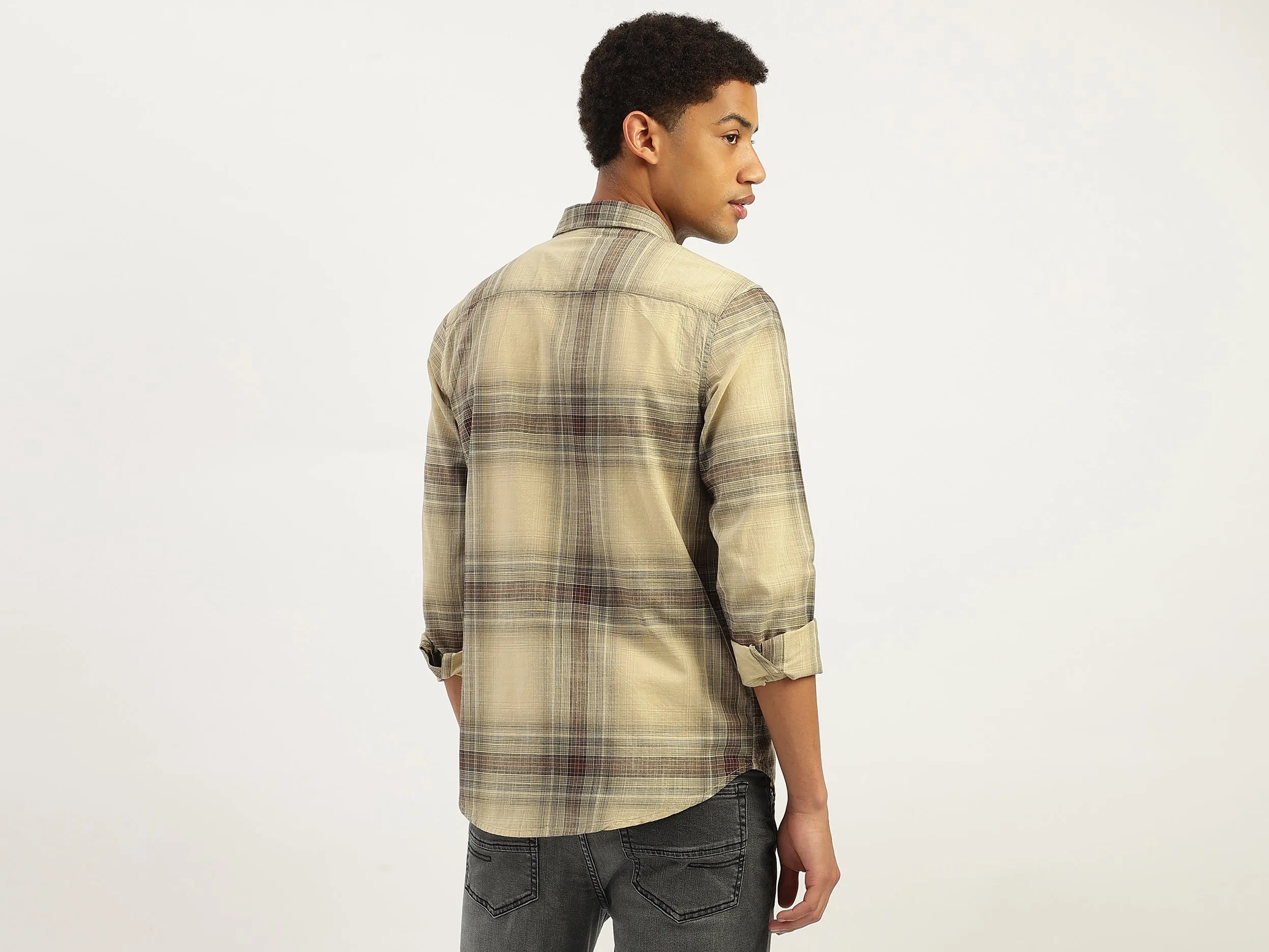 Regular Fit Spread Collar Checkered Shirt