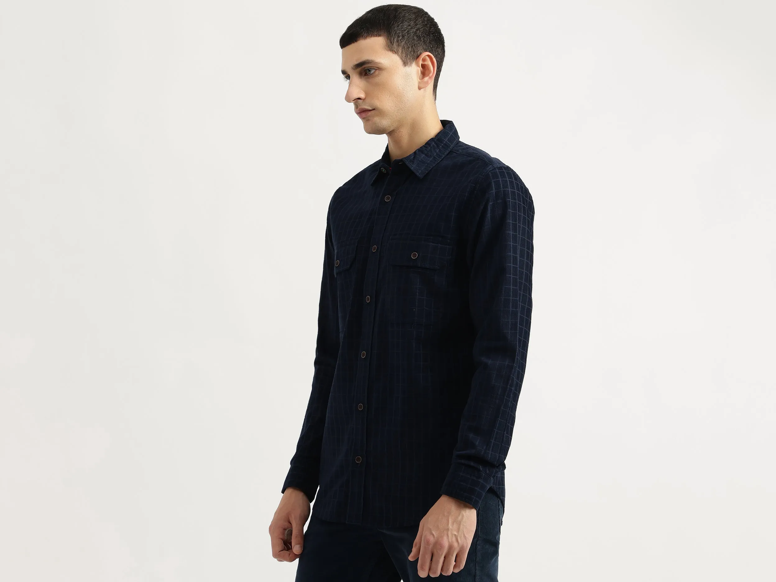 Regular Fit Spread Collar Checkered Shirt