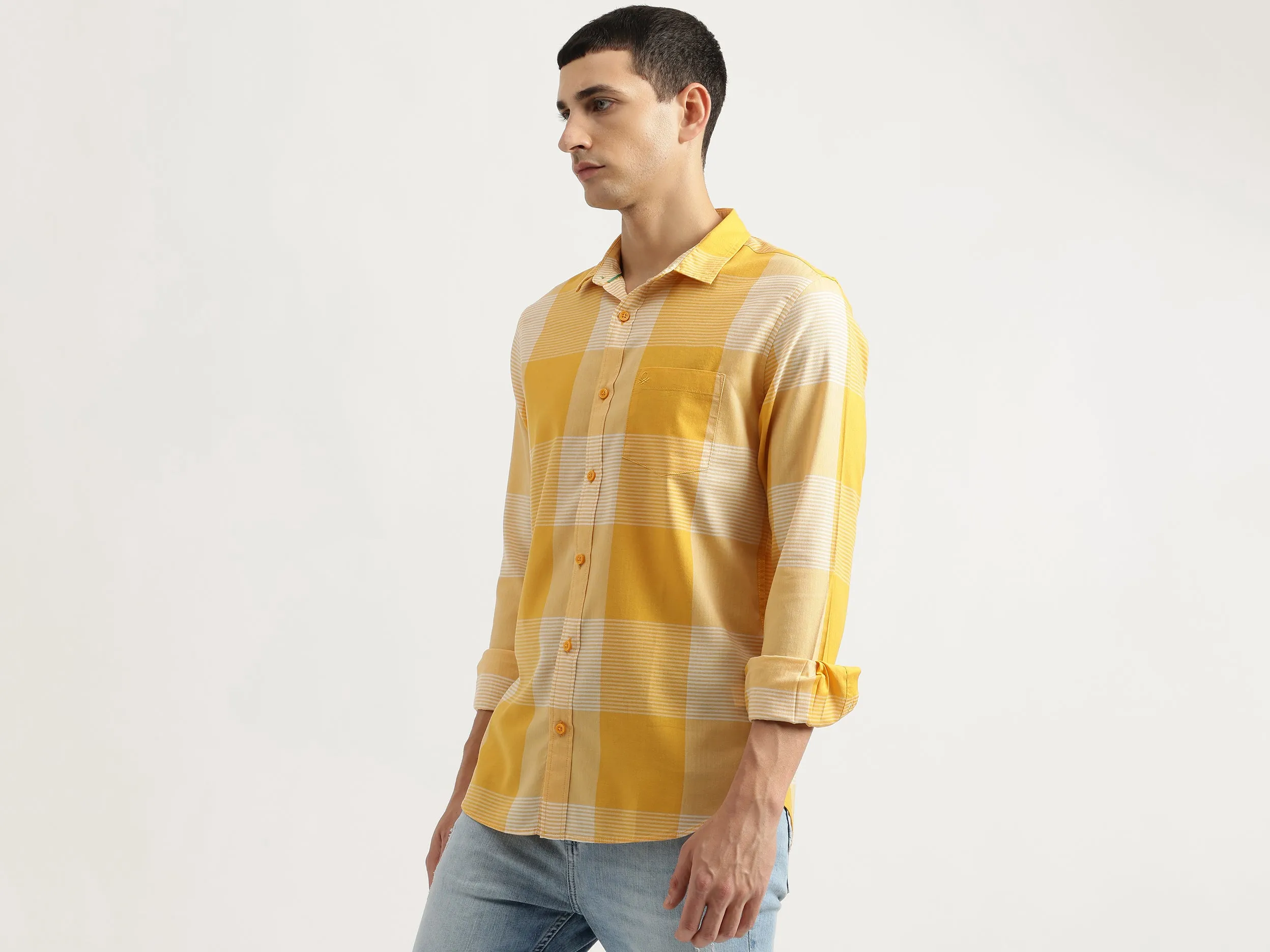Regular Fit Spread Collar Checkered Shirt