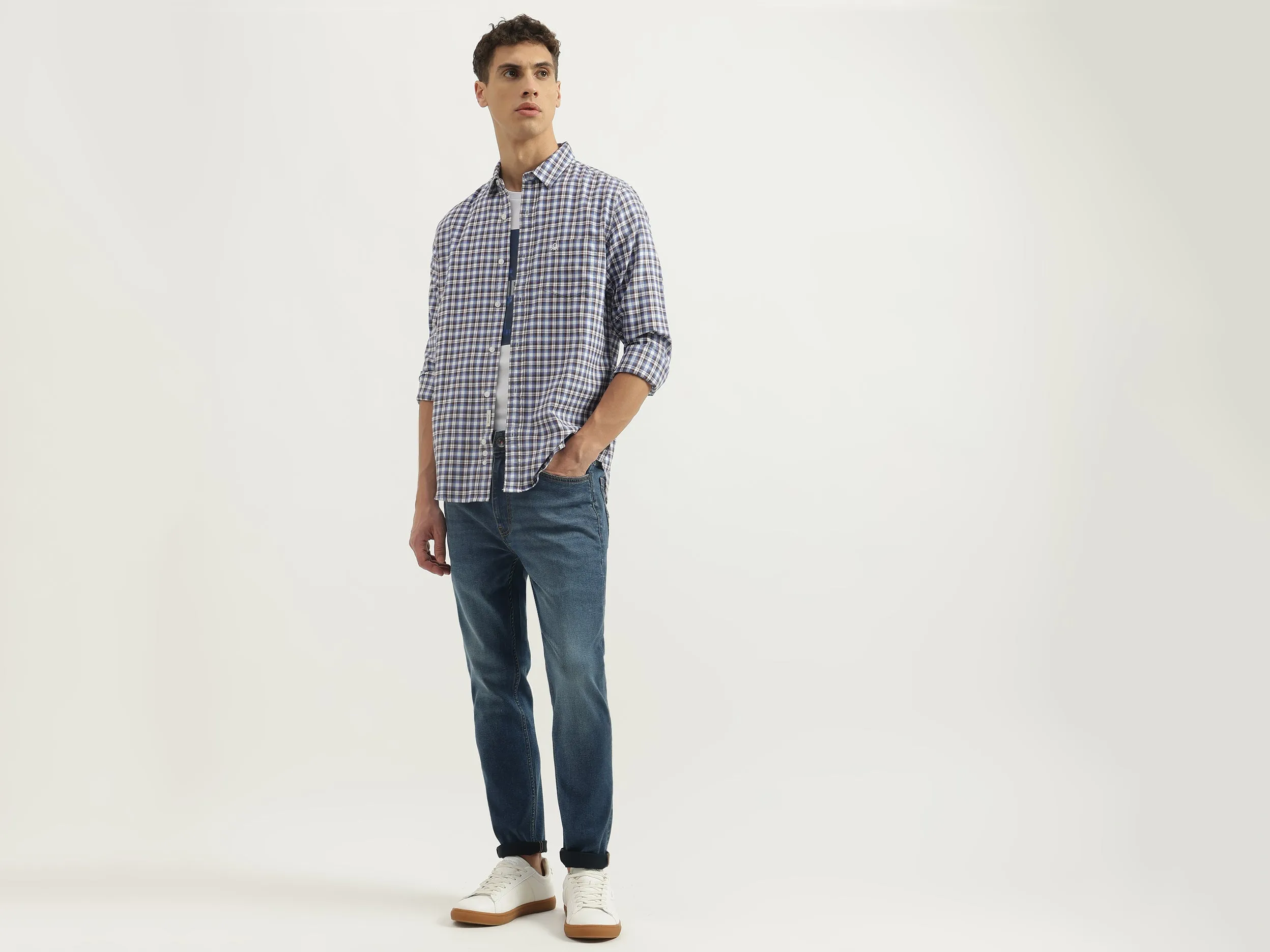 Regular Fit Spread Collar Checkered Shirts