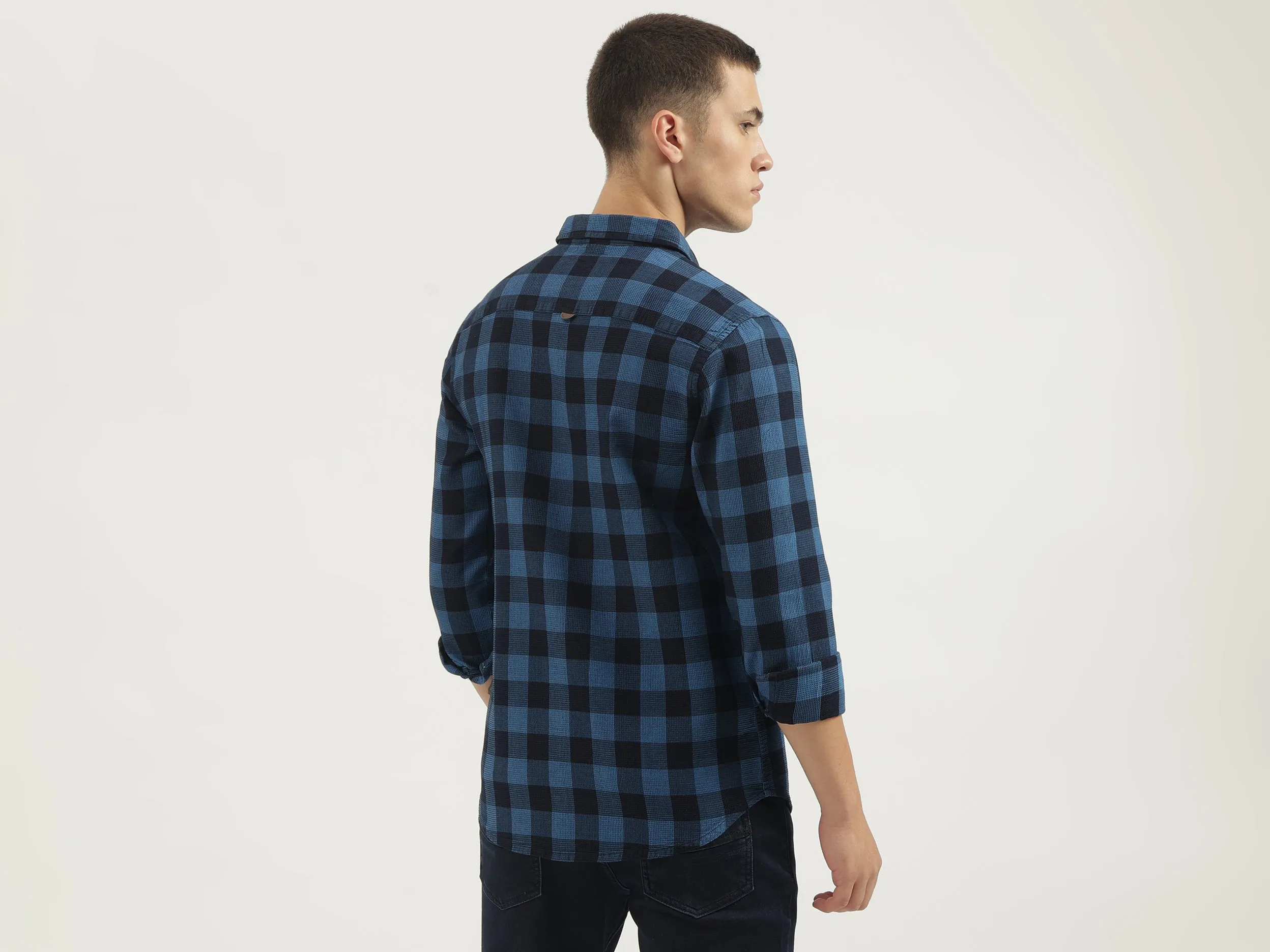 Regular Fit Spread Collar Checkered Shirts
