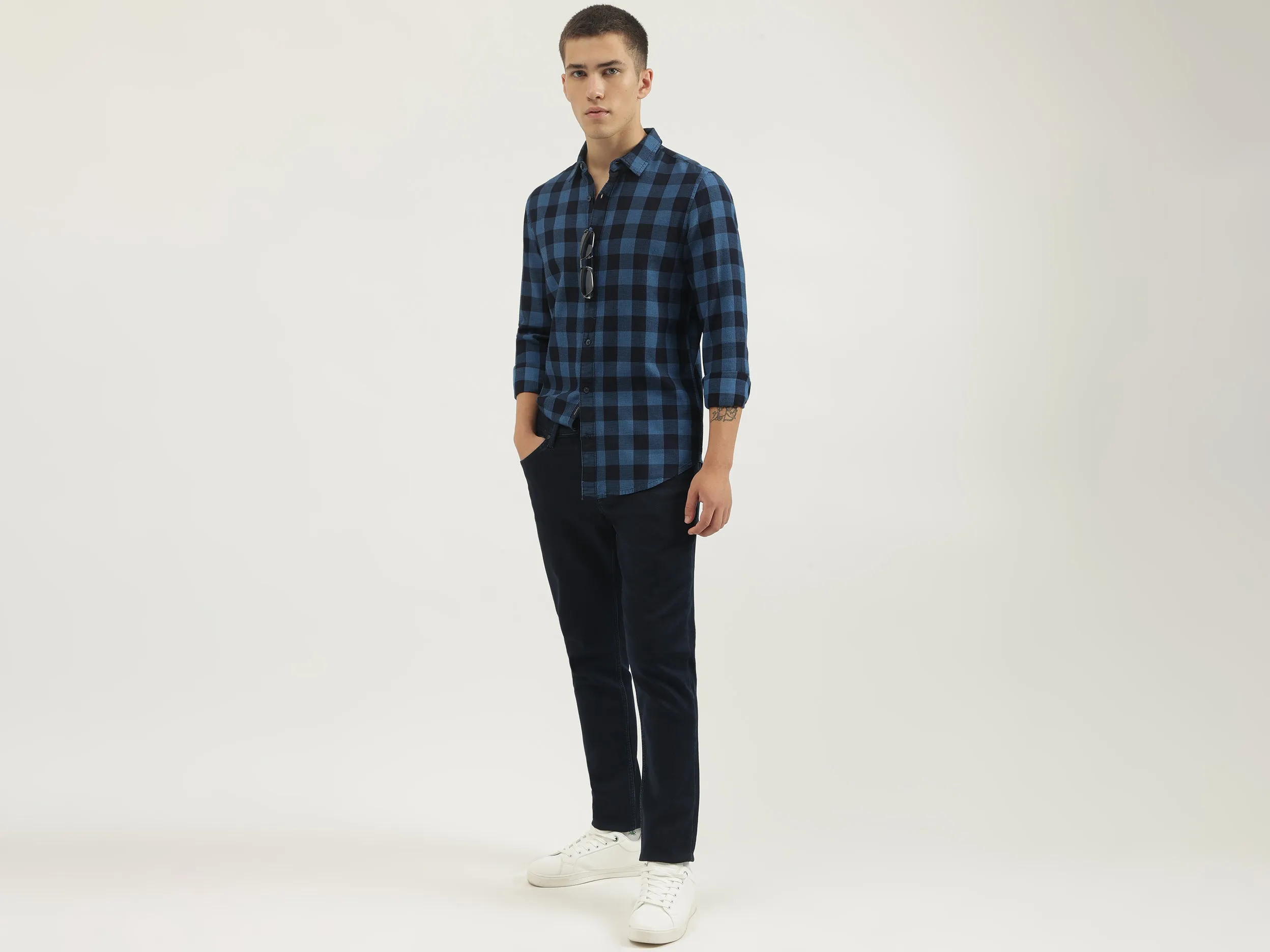 Regular Fit Spread Collar Checkered Shirts