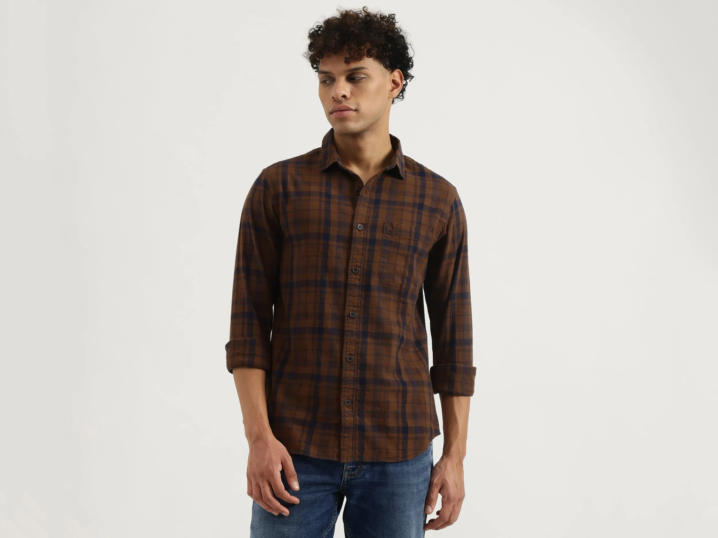 Regular Spread Collar Checkered Shirt