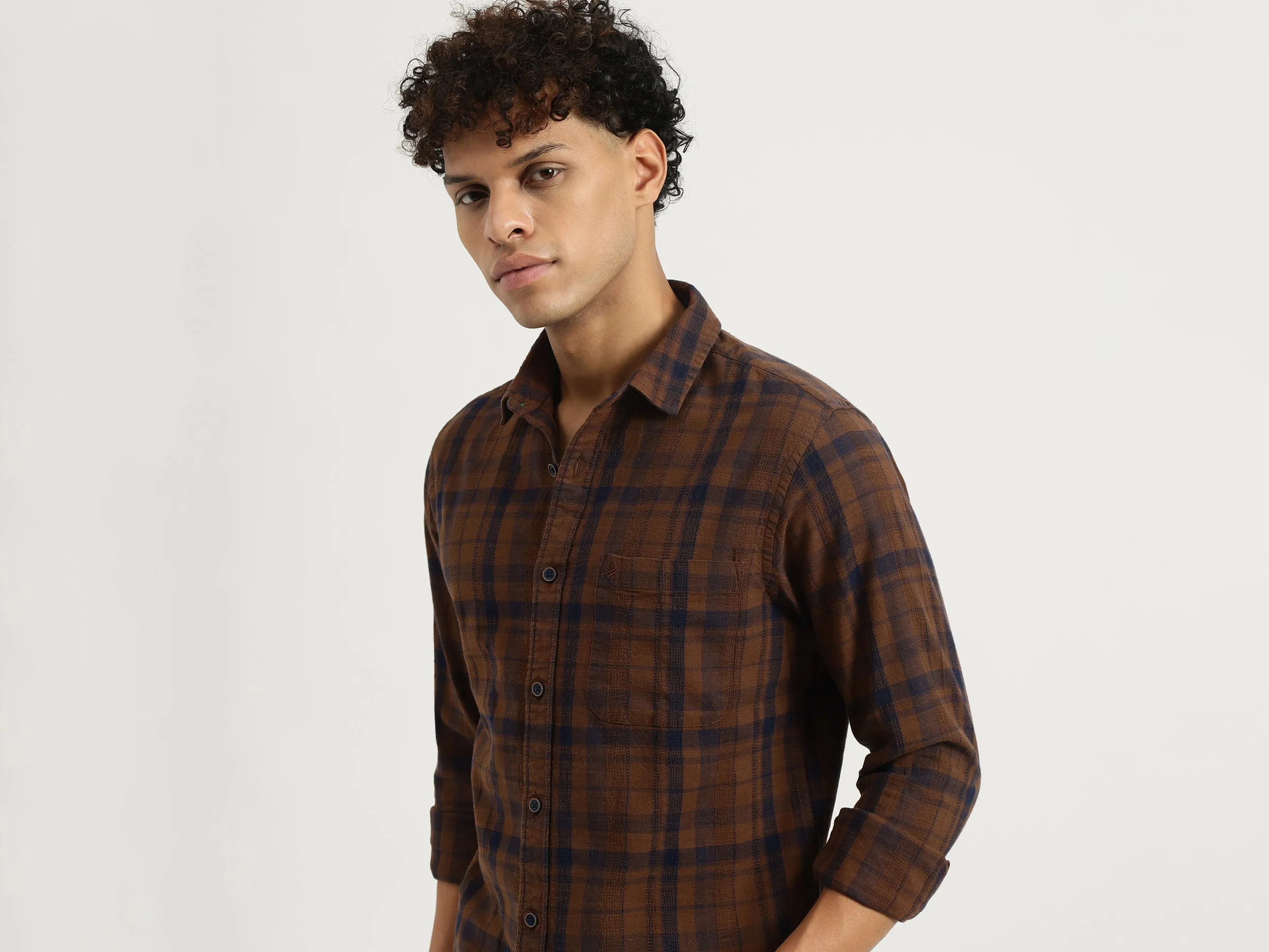 Regular Spread Collar Checkered Shirt