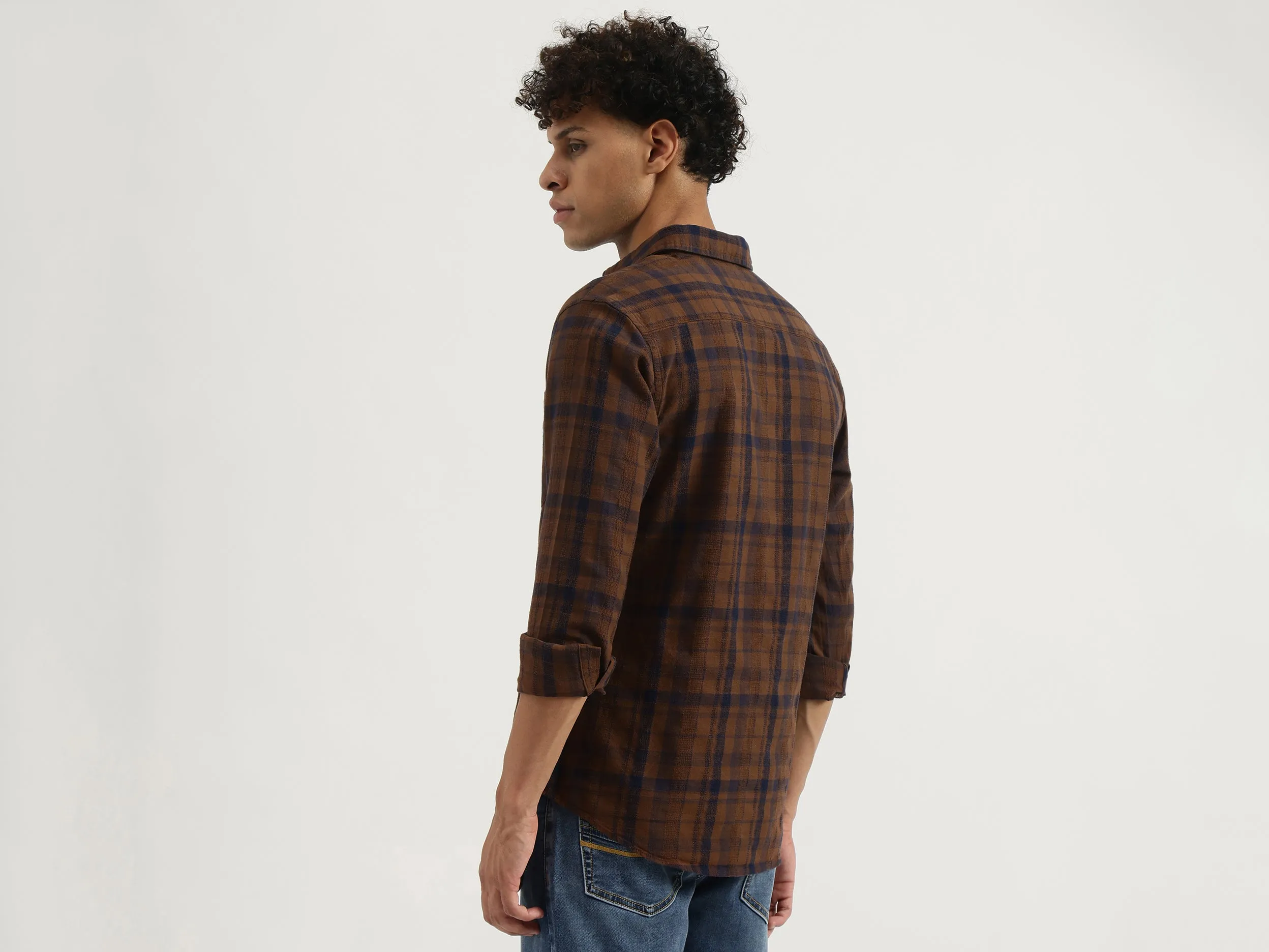 Regular Spread Collar Checkered Shirt