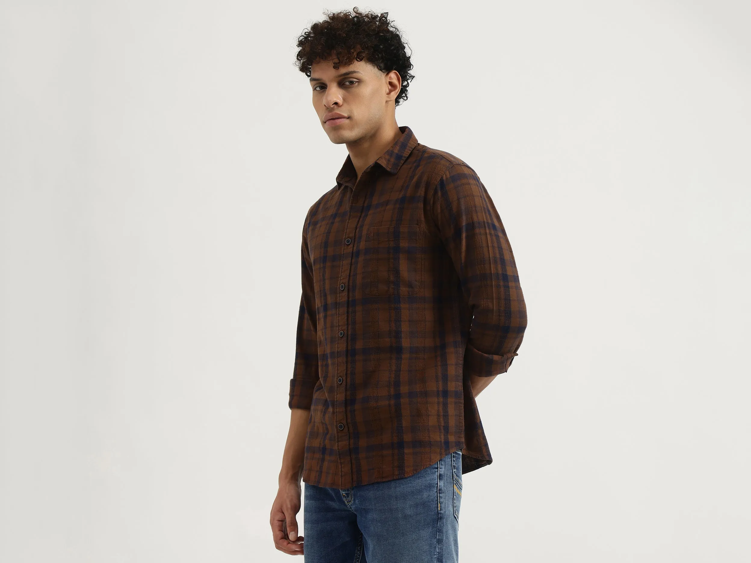 Regular Spread Collar Checkered Shirt