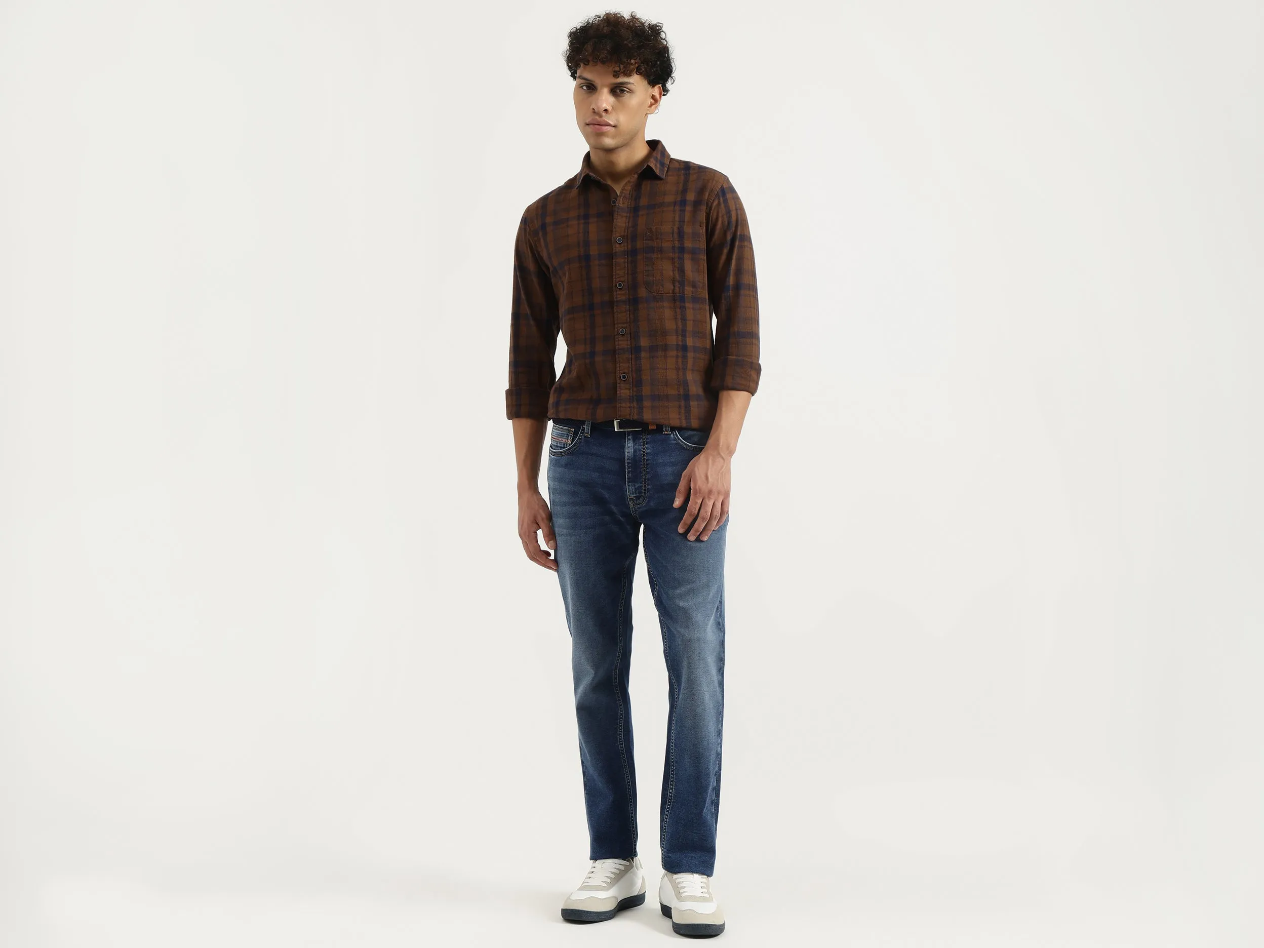 Regular Spread Collar Checkered Shirt