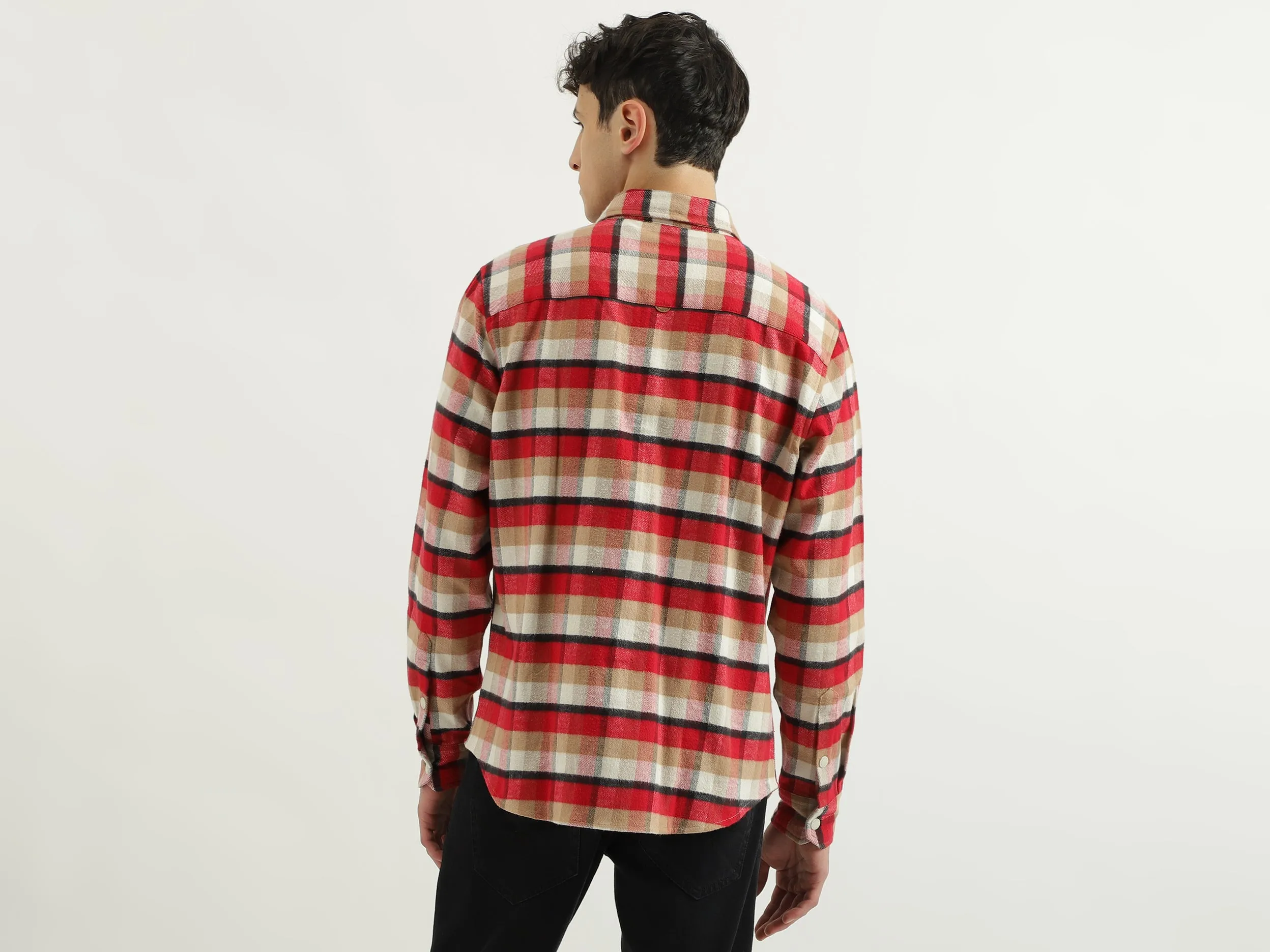 Regular Spread Collar Checkered Shirts