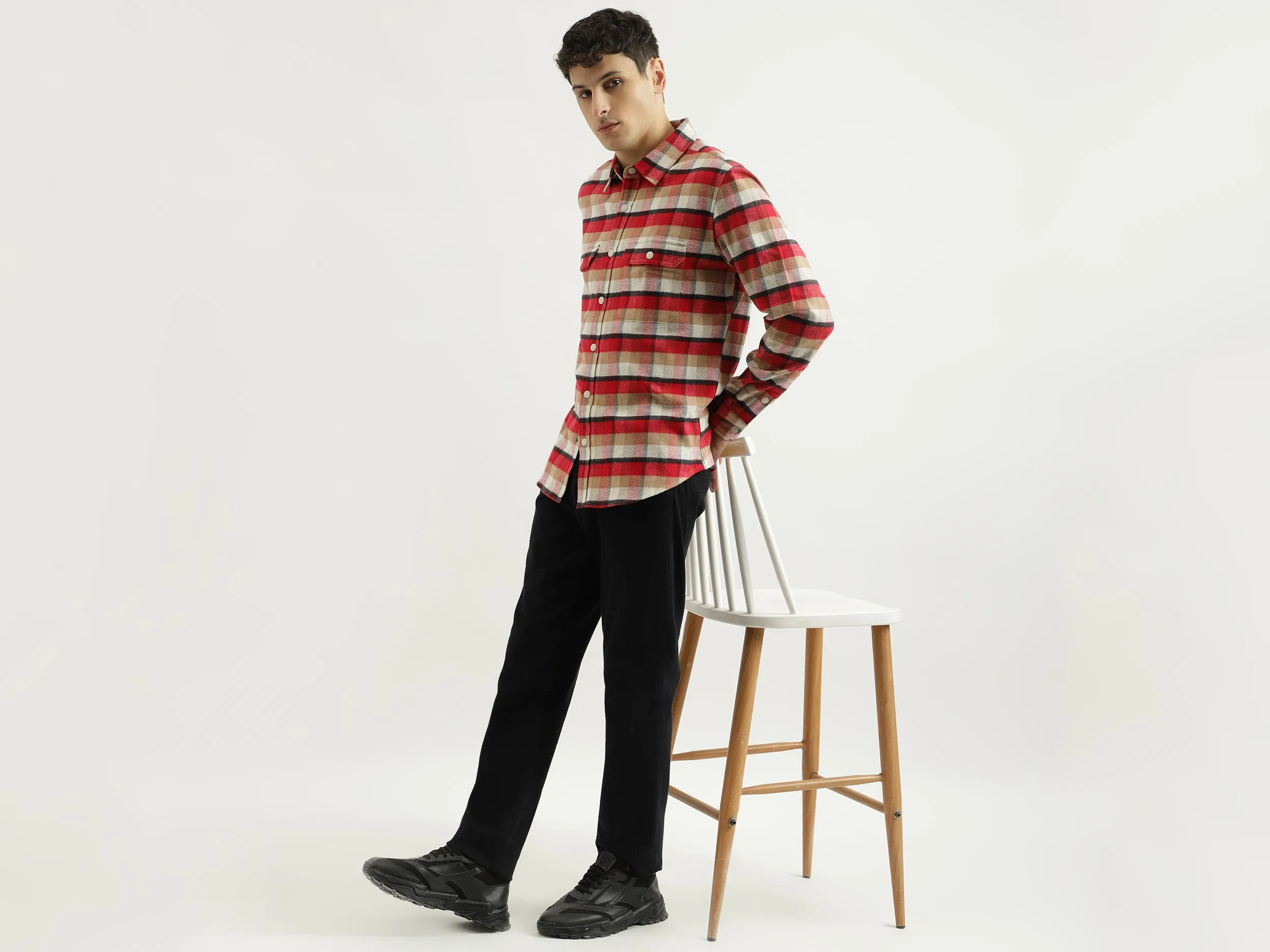 Regular Spread Collar Checkered Shirts