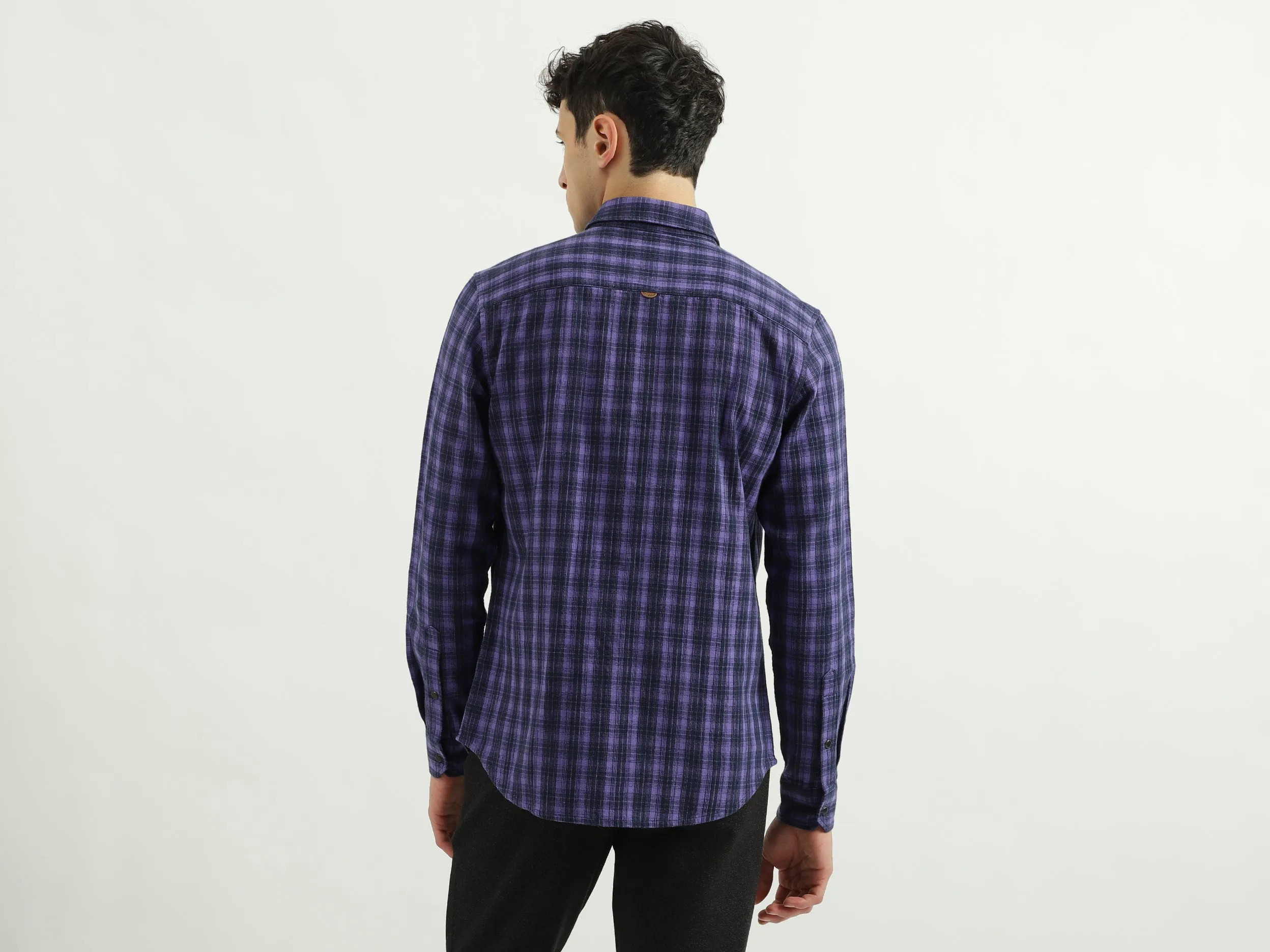Regular Spread Collar Checkered Shirts