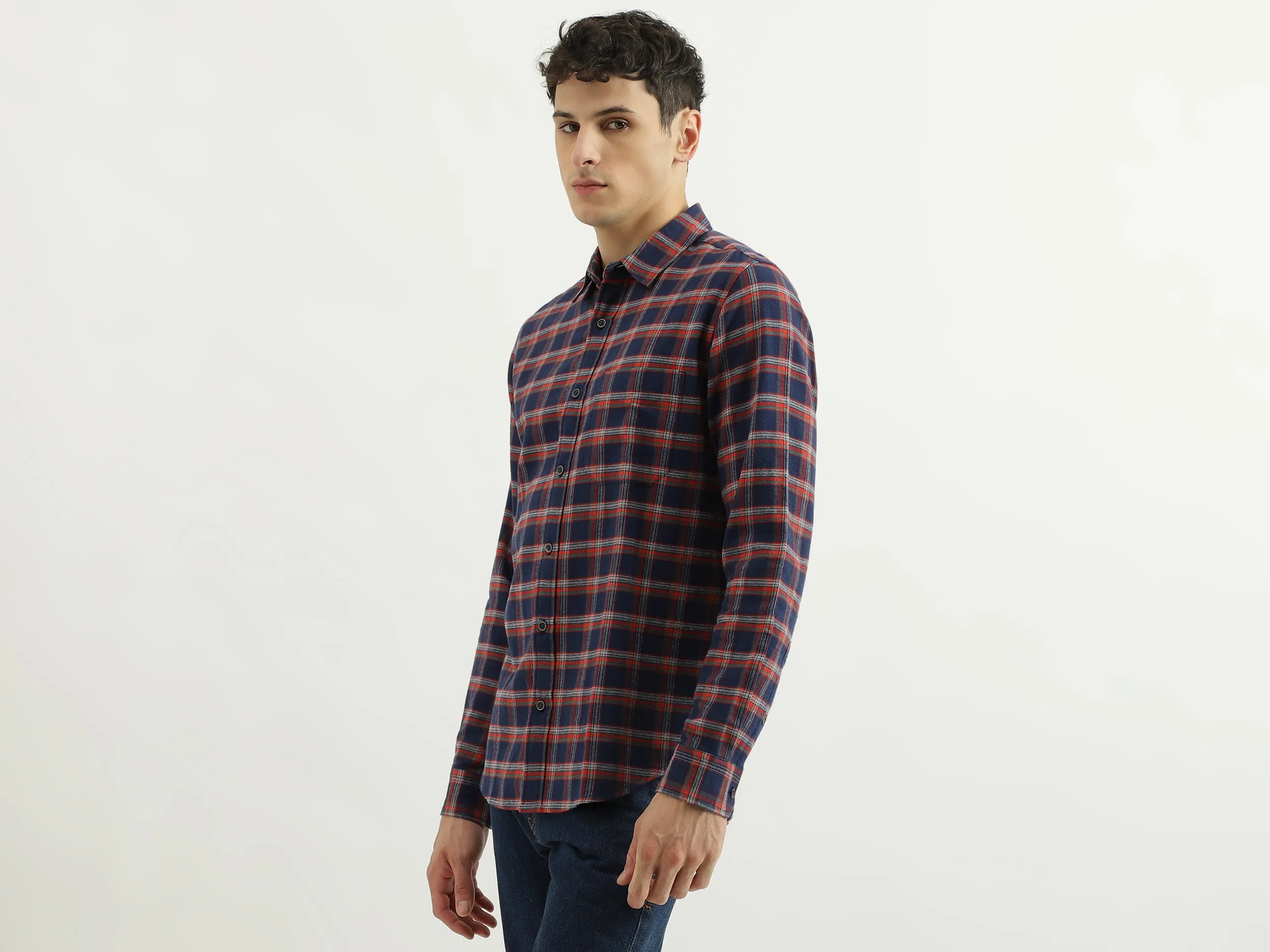 Regular Spread Collar Checkered Shirts