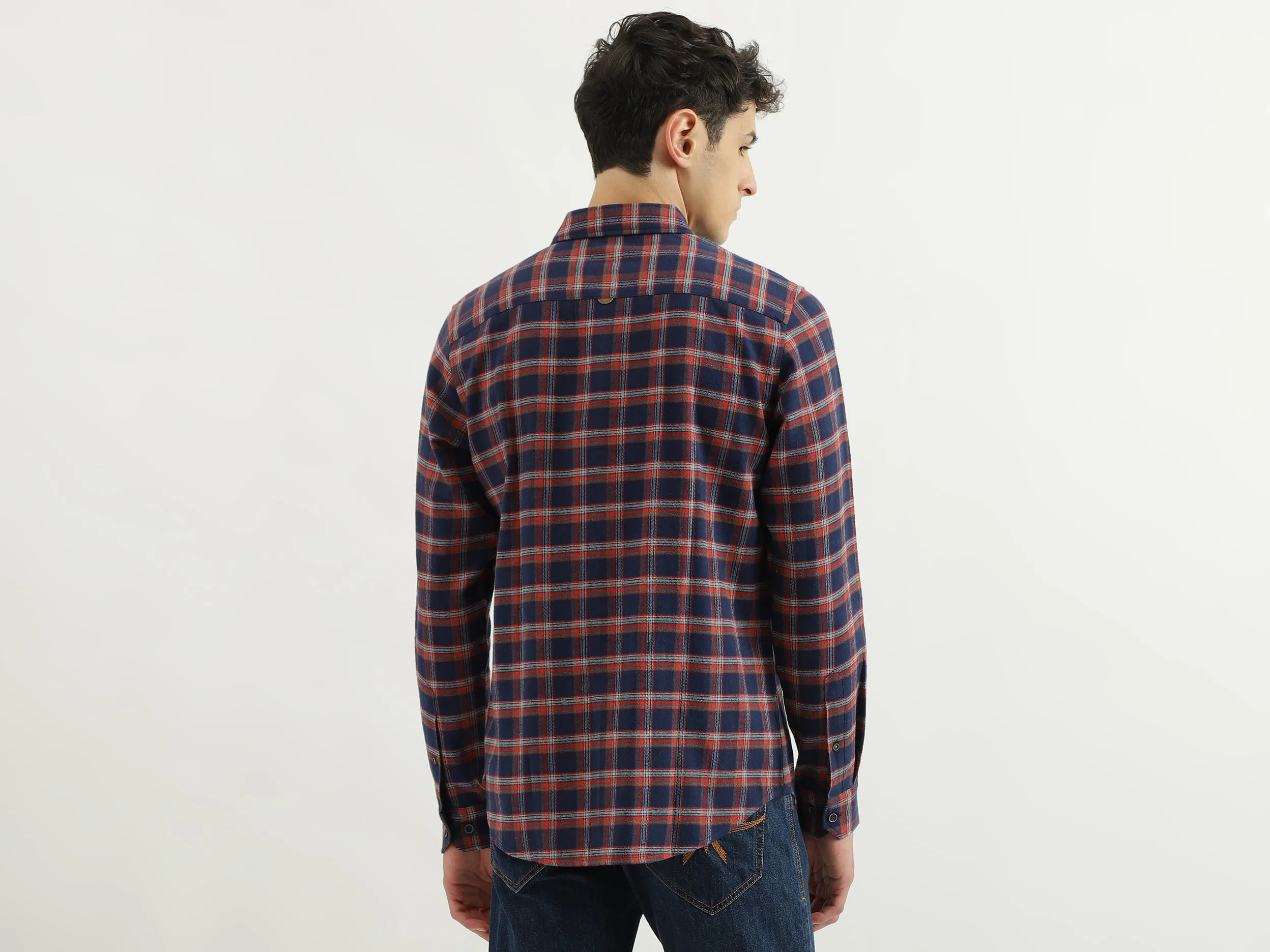 Regular Spread Collar Checkered Shirts