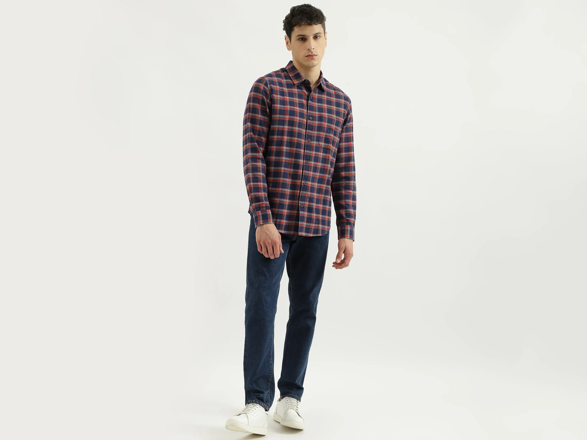 Regular Spread Collar Checkered Shirts