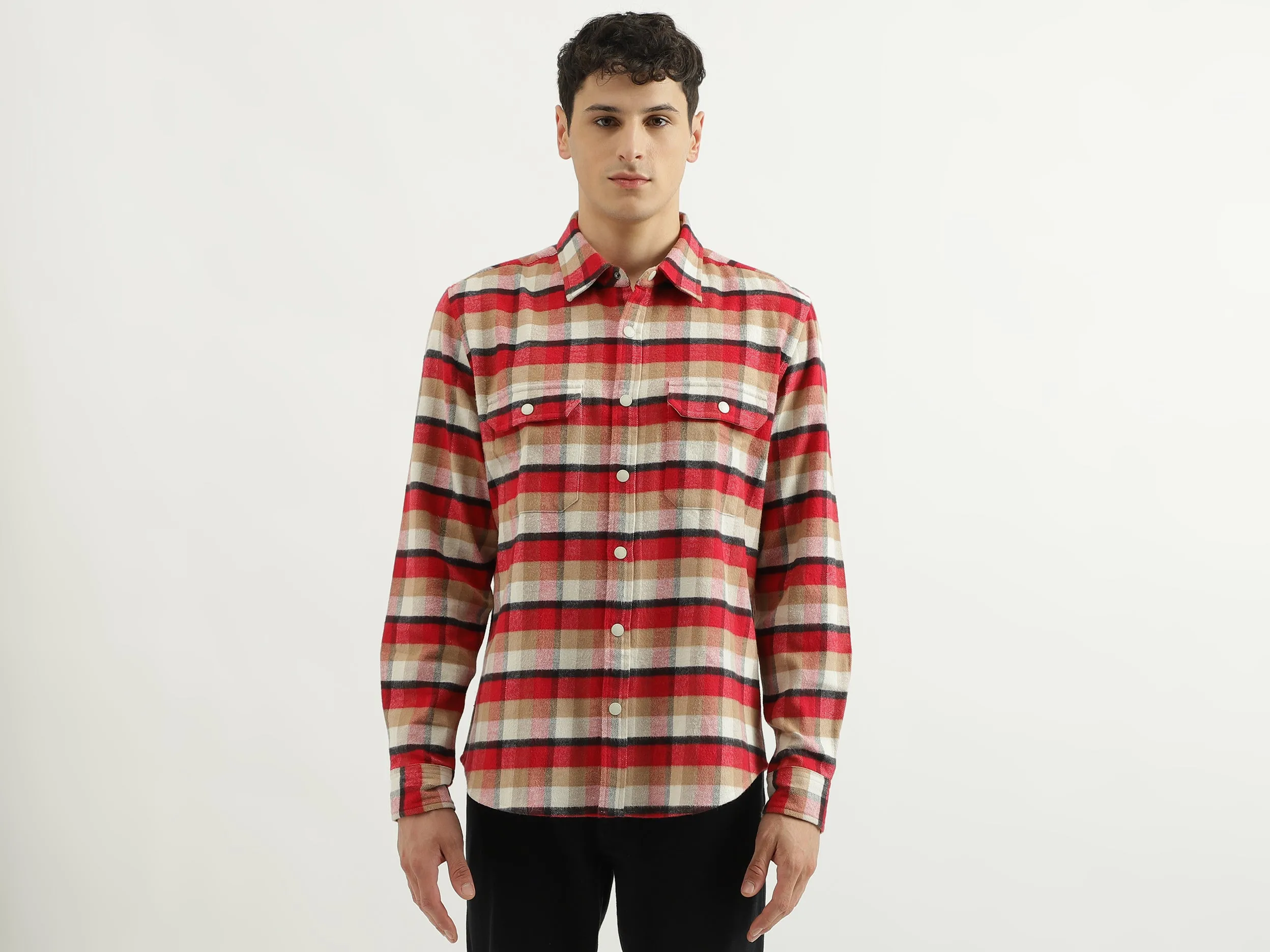 Regular Spread Collar Checkered Shirts