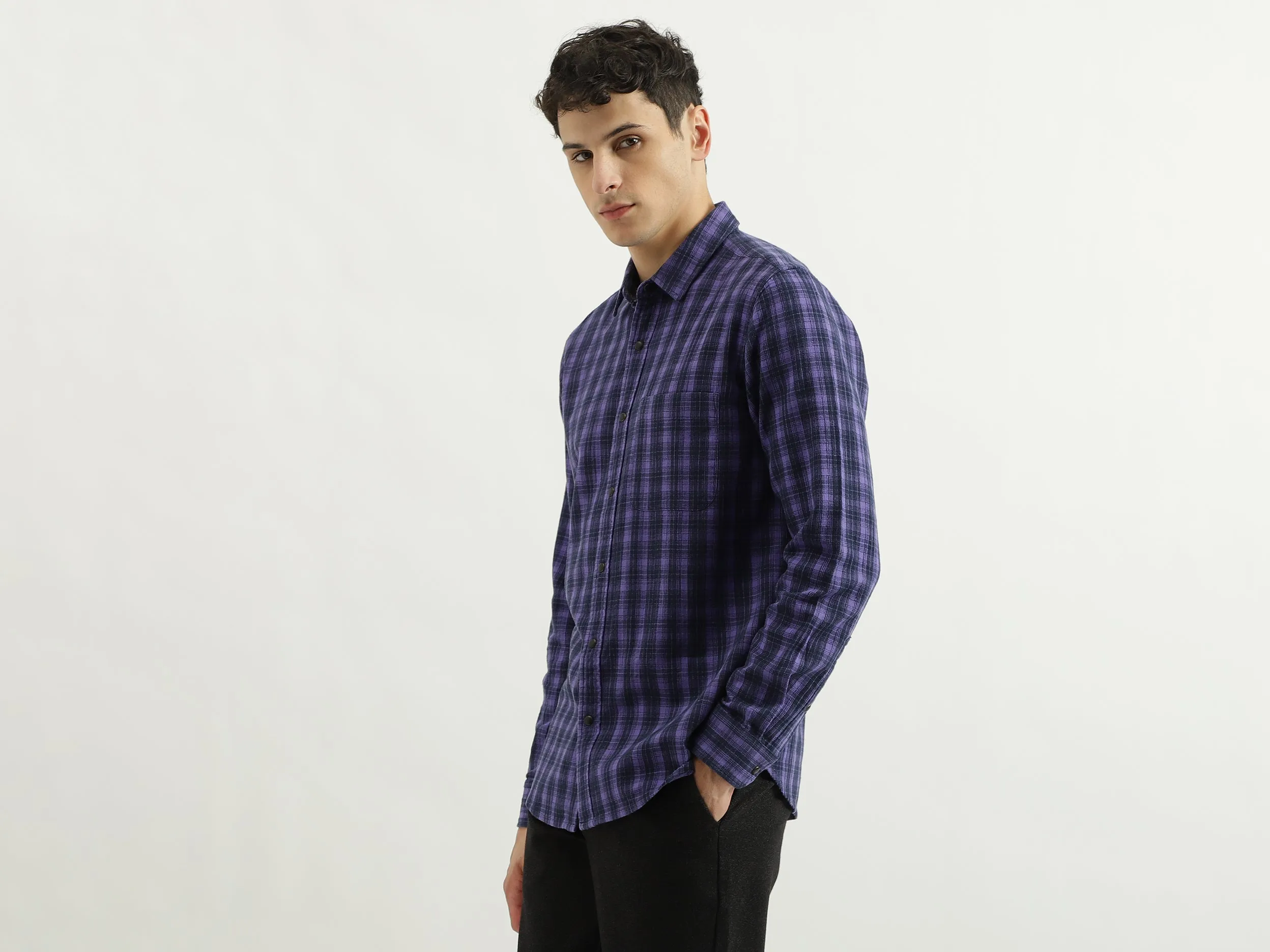 Regular Spread Collar Checkered Shirts