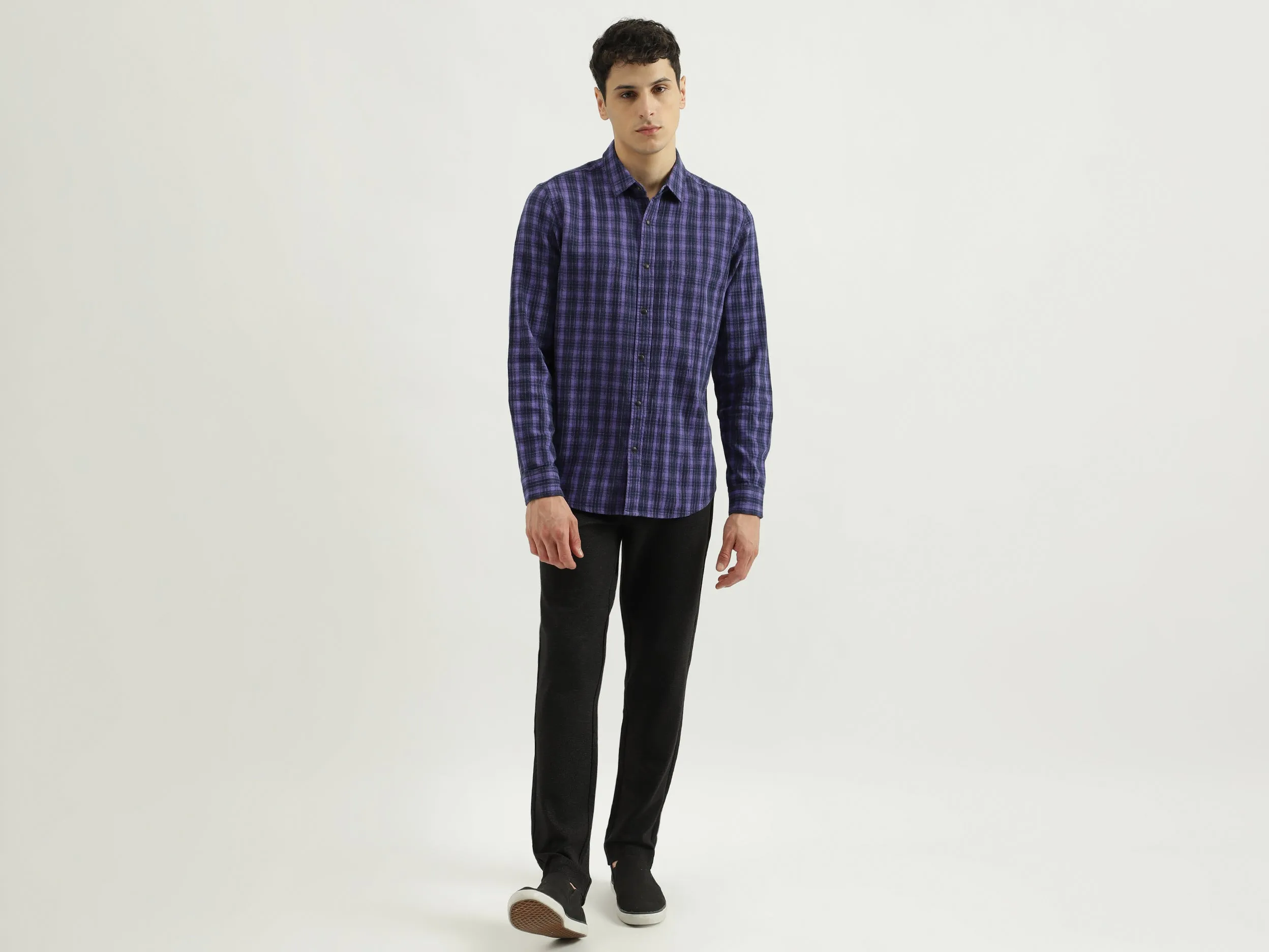 Regular Spread Collar Checkered Shirts