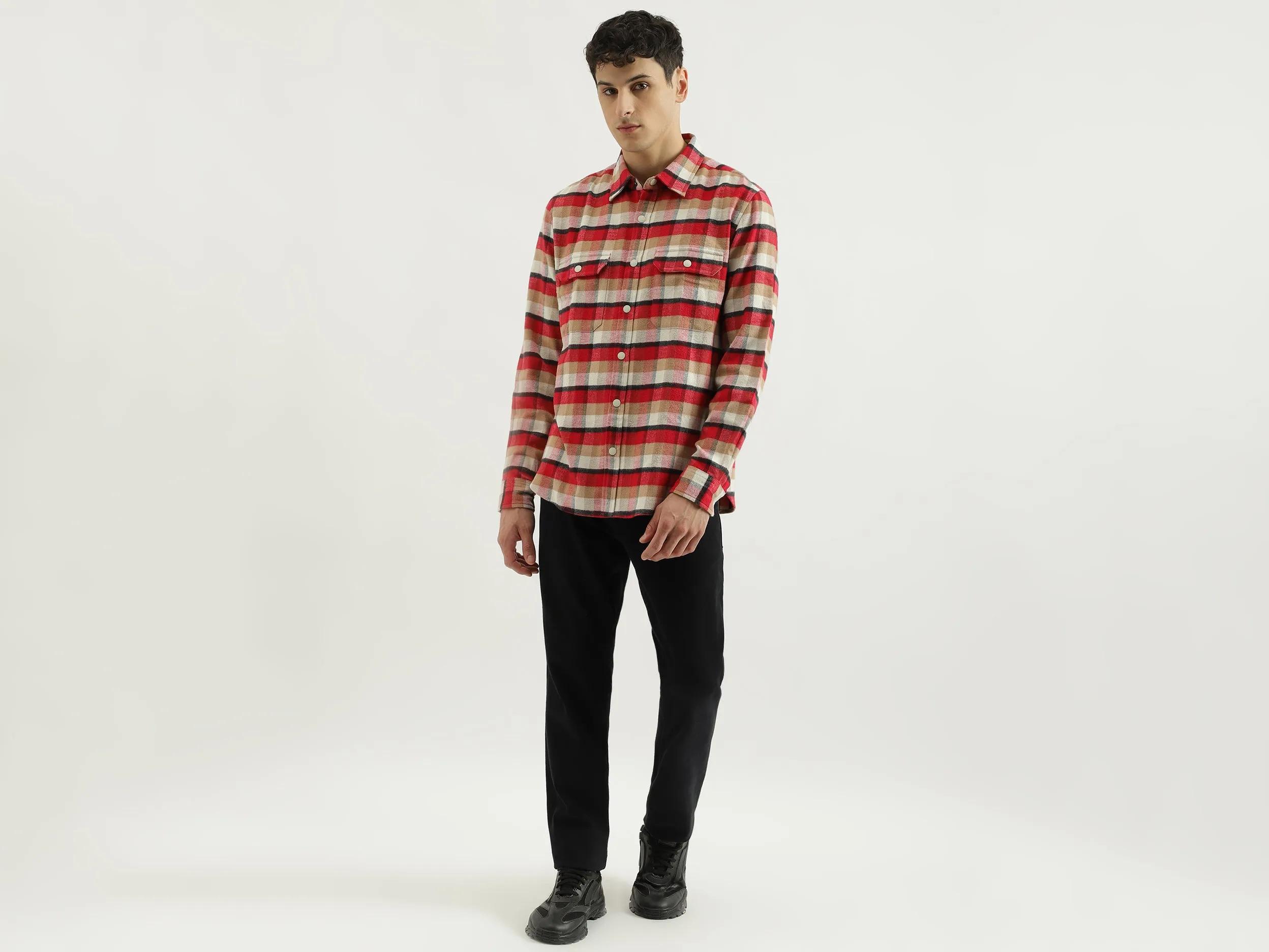 Regular Spread Collar Checkered Shirts