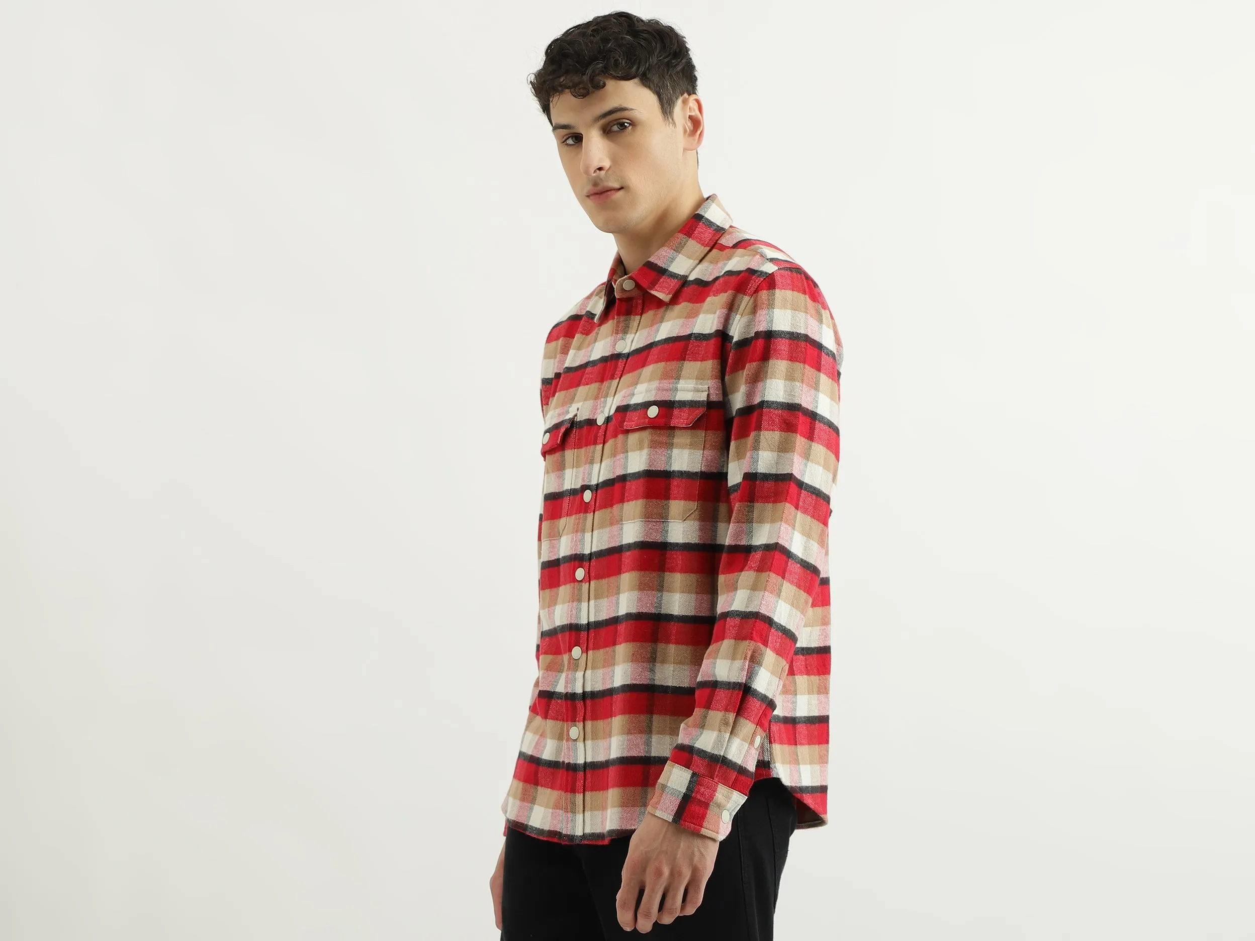 Regular Spread Collar Checkered Shirts