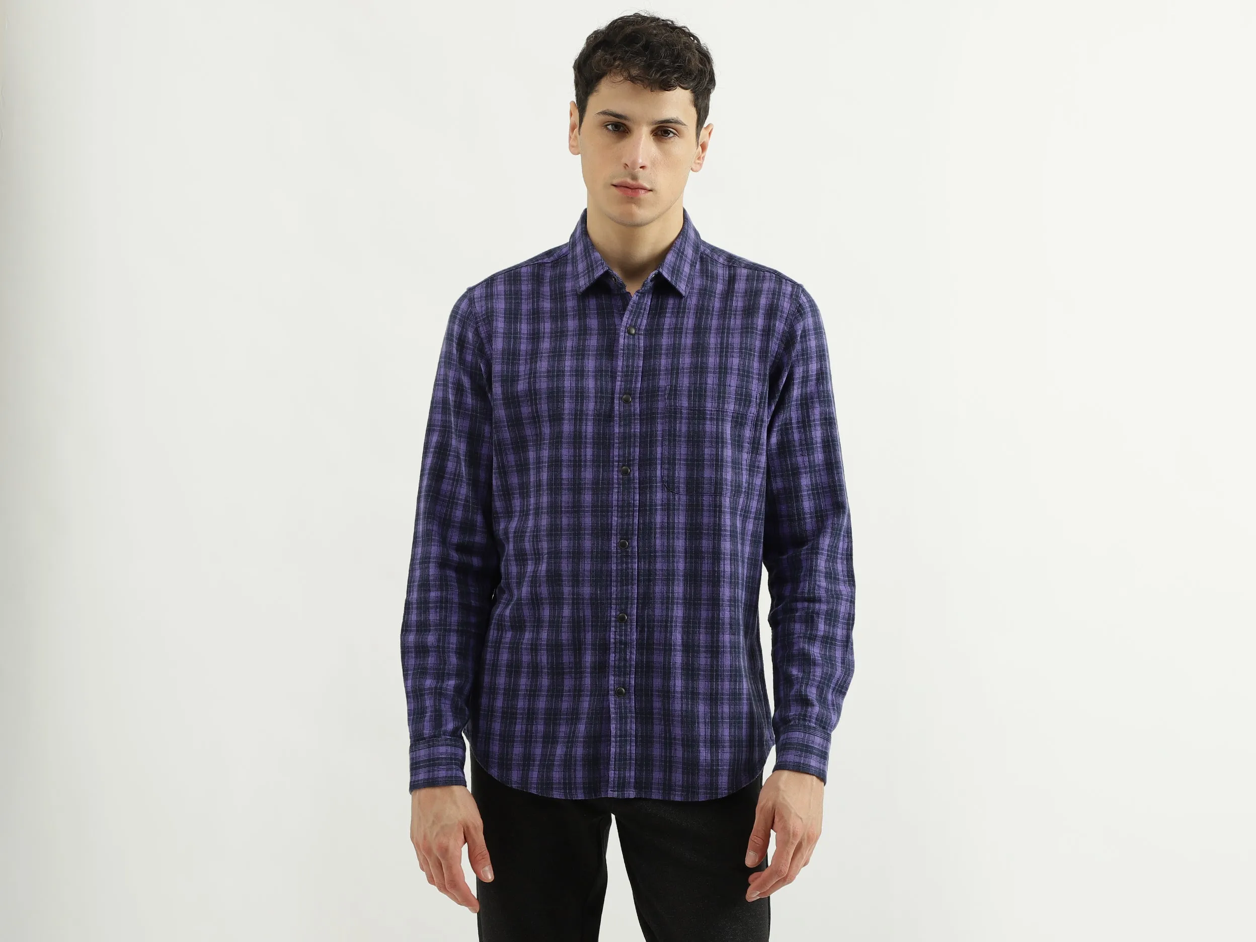 Regular Spread Collar Checkered Shirts