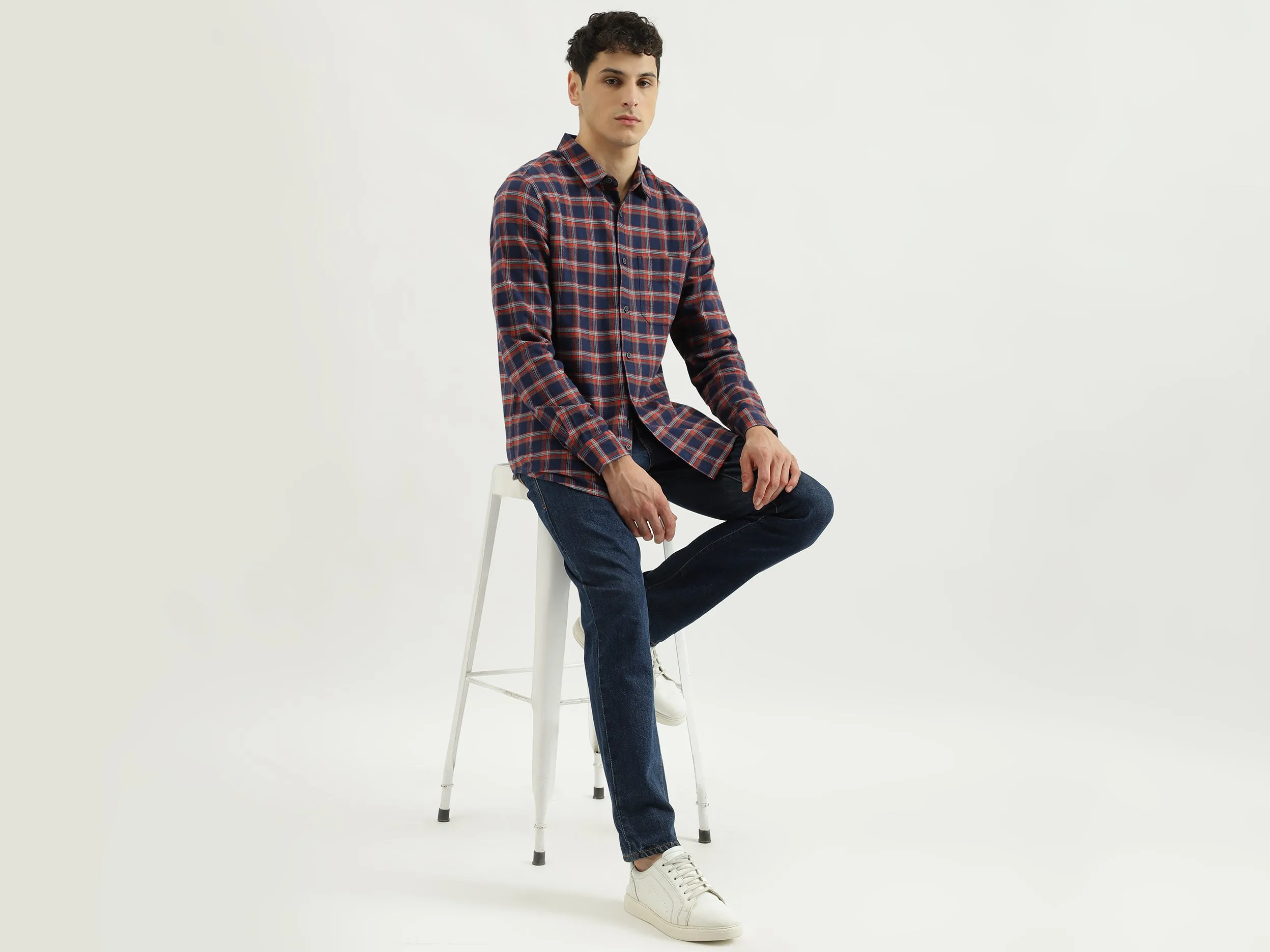 Regular Spread Collar Checkered Shirts