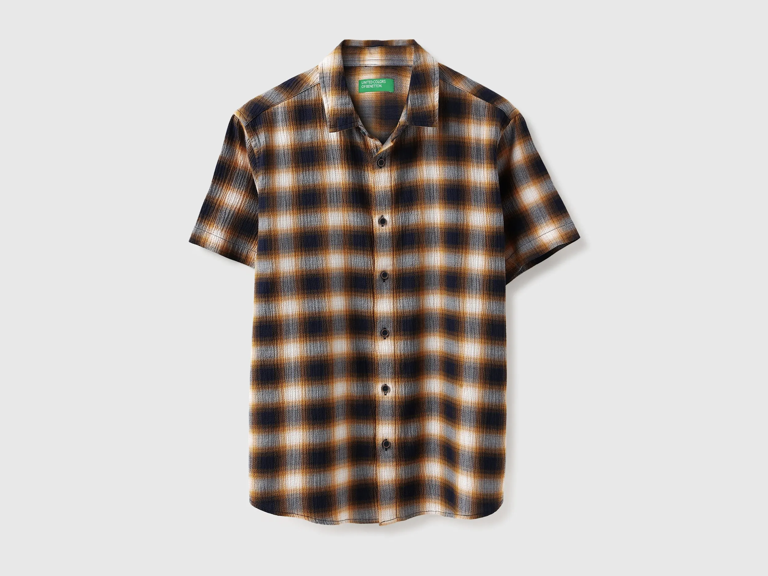 Relaxed Fit Spread Collar Crinkle Shadow Checkered Shirt