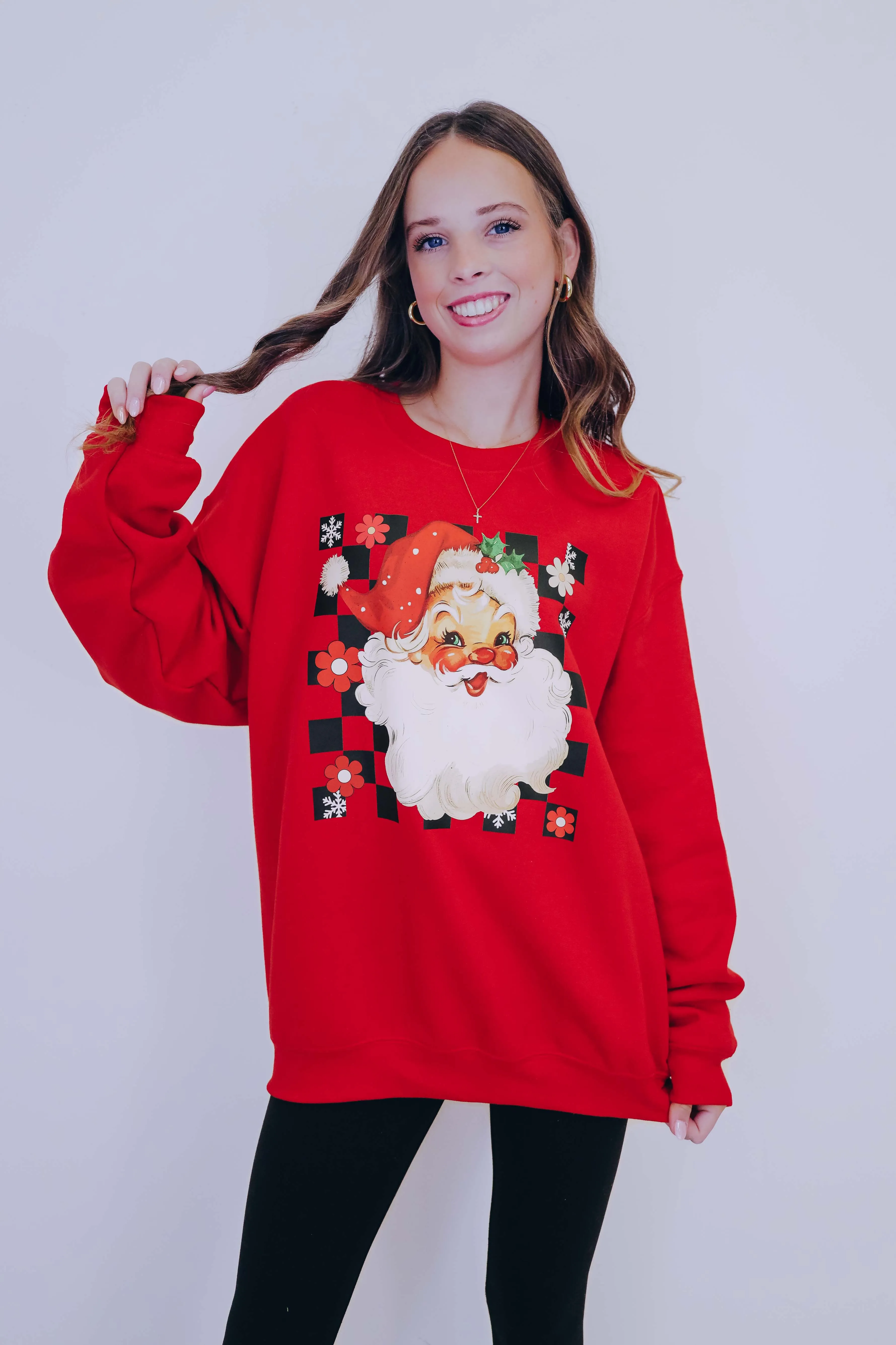 Retro Santa Checkered Graphic Sweatshirt