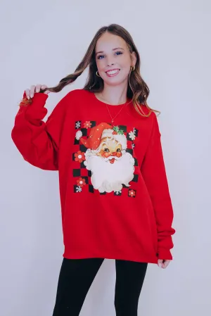 Retro Santa Checkered Graphic Sweatshirt