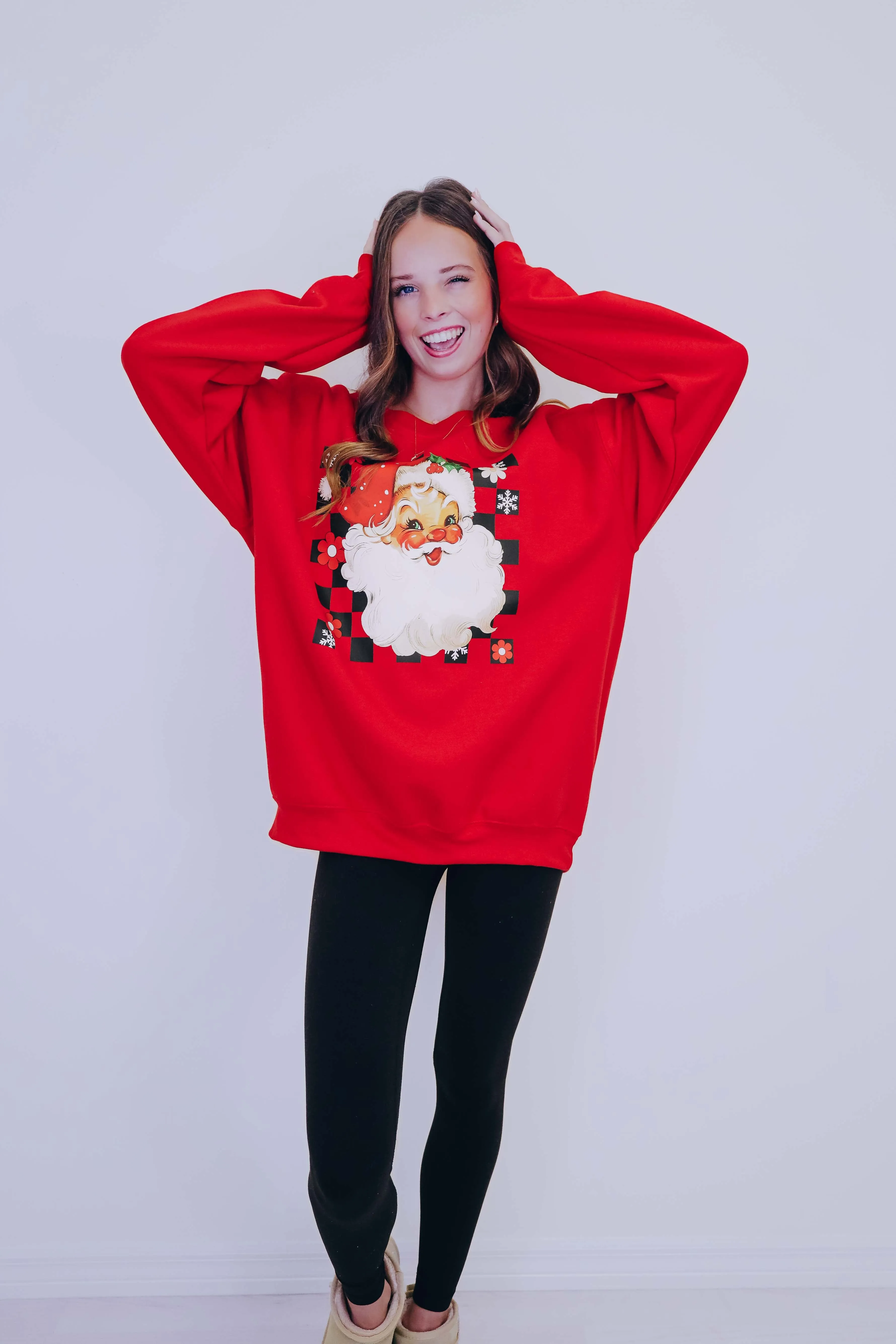 Retro Santa Checkered Graphic Sweatshirt