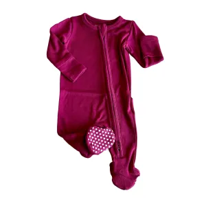 Ribbed Zipper Footie | Rose Bud