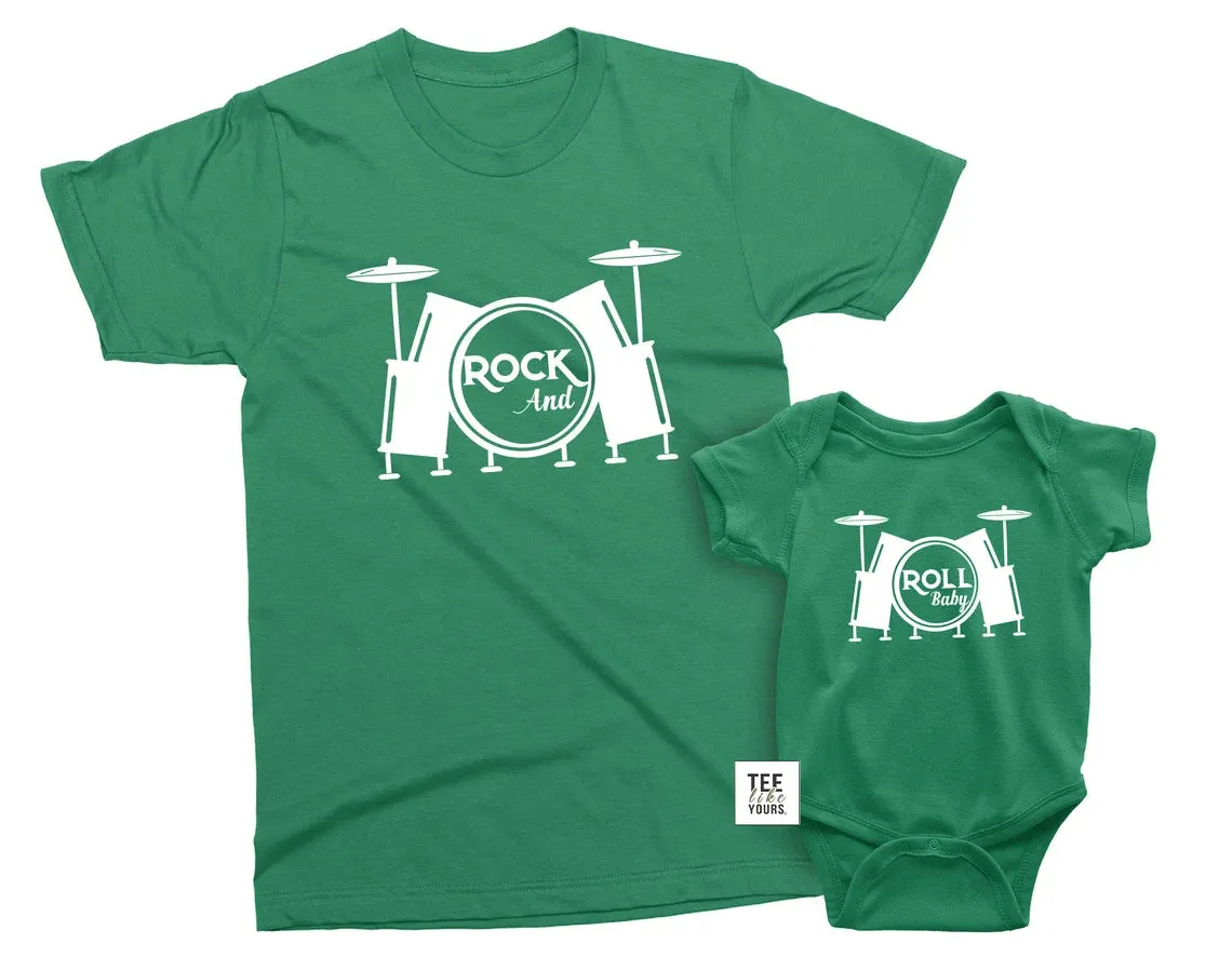 ROCK'N ROLL BABY. Father, Son, Daughter and Baby Matching Family T-shirts. Daddy Rock and his Baby Rolls. Father's Day Drums Music Gift.