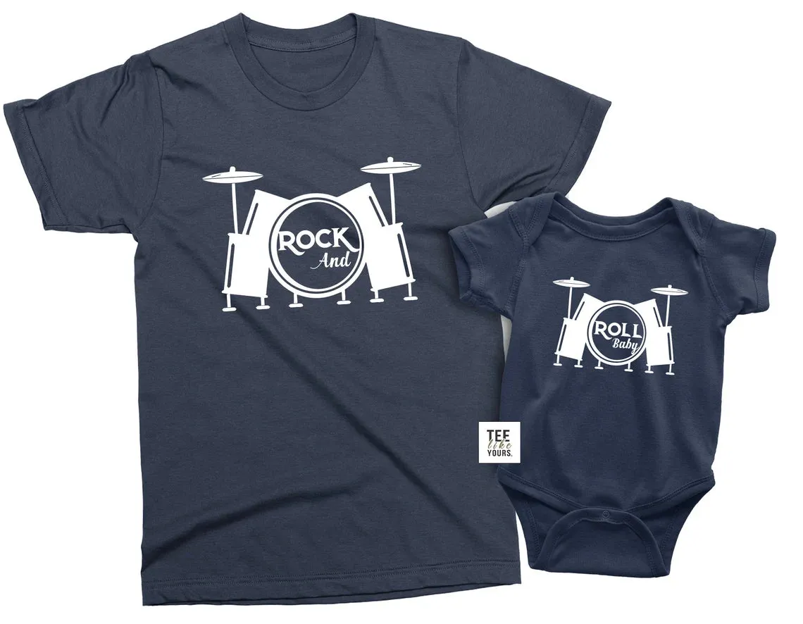 ROCK'N ROLL BABY. Father, Son, Daughter and Baby Matching Family T-shirts. Daddy Rock and his Baby Rolls. Father's Day Drums Music Gift.