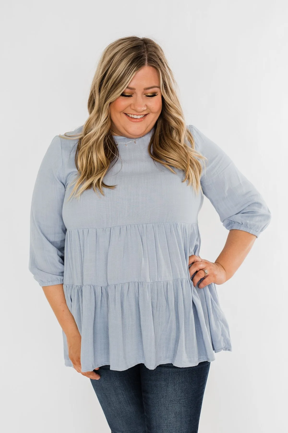 Ruffle Babydoll Chambray Top