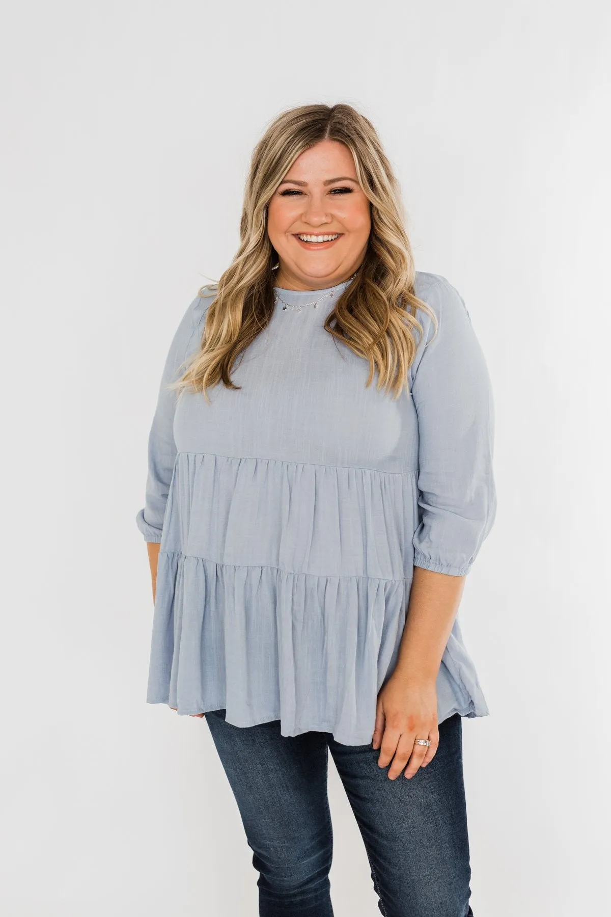 Ruffle Babydoll Chambray Top