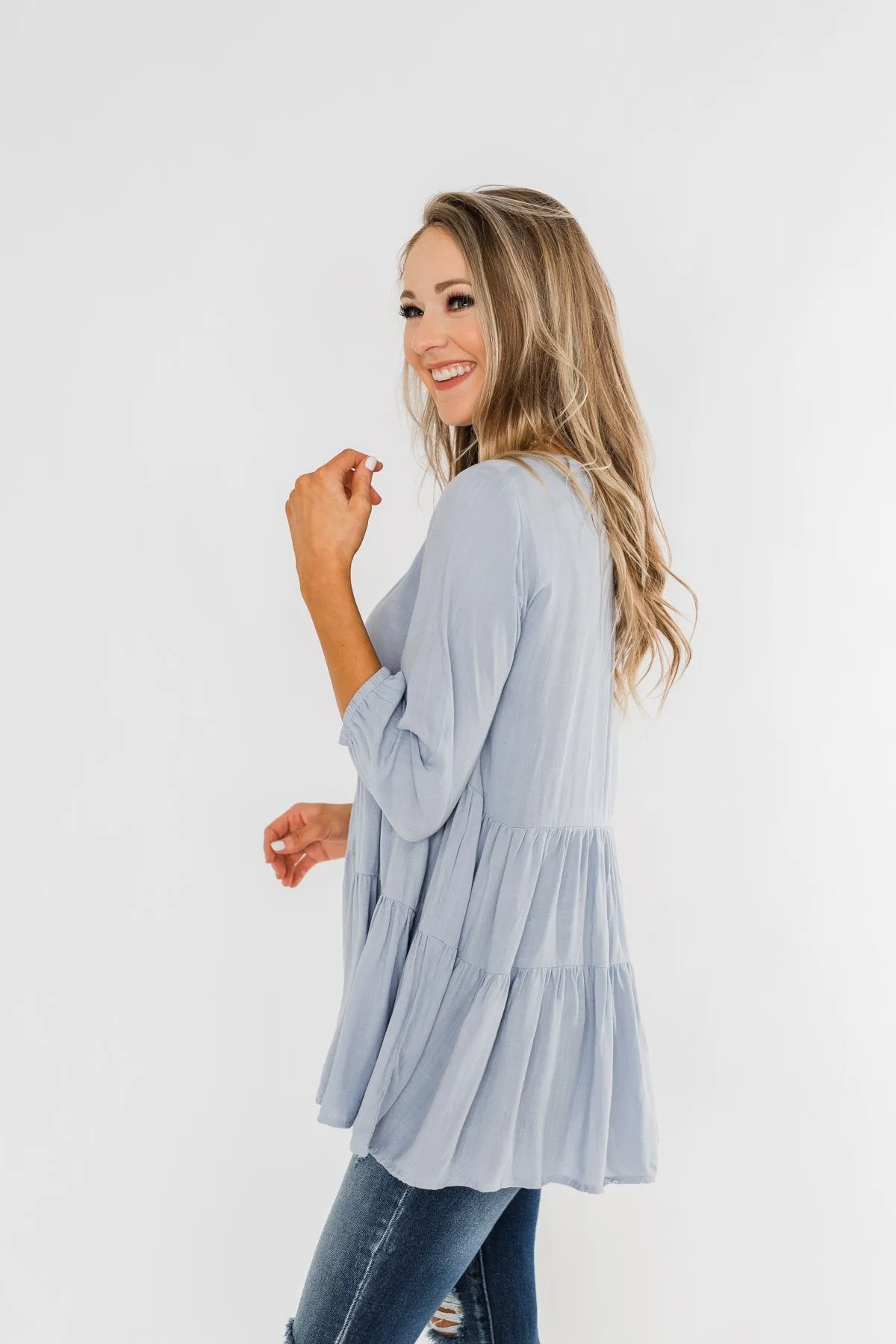 Ruffle Babydoll Chambray Top
