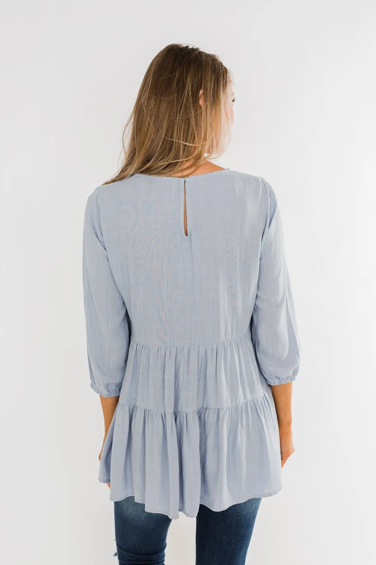 Ruffle Babydoll Chambray Top