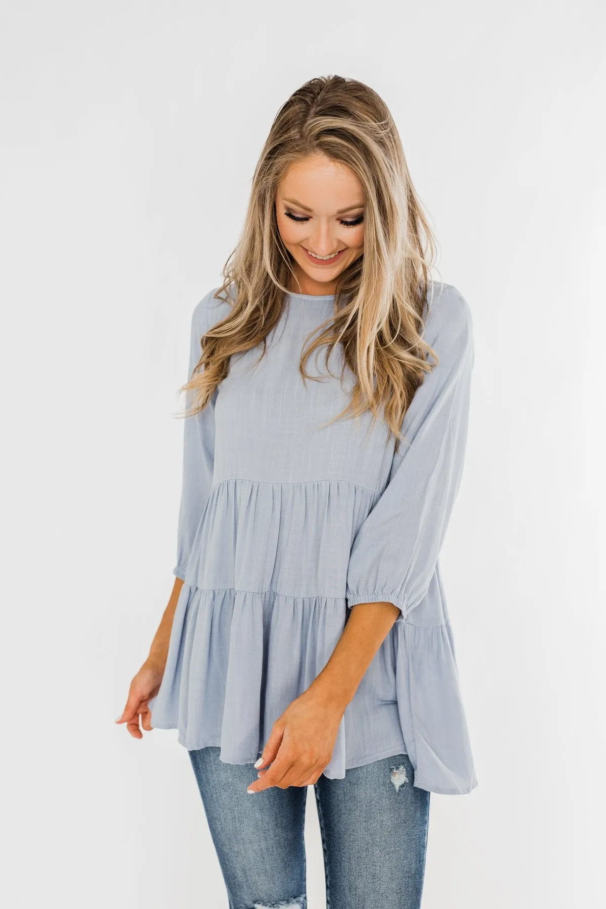 Ruffle Babydoll Chambray Top