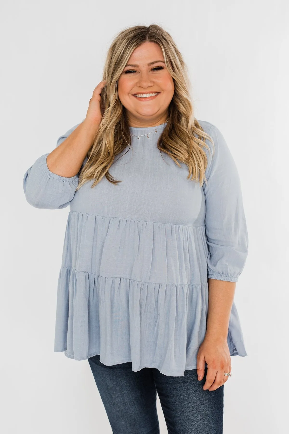 Ruffle Babydoll Chambray Top