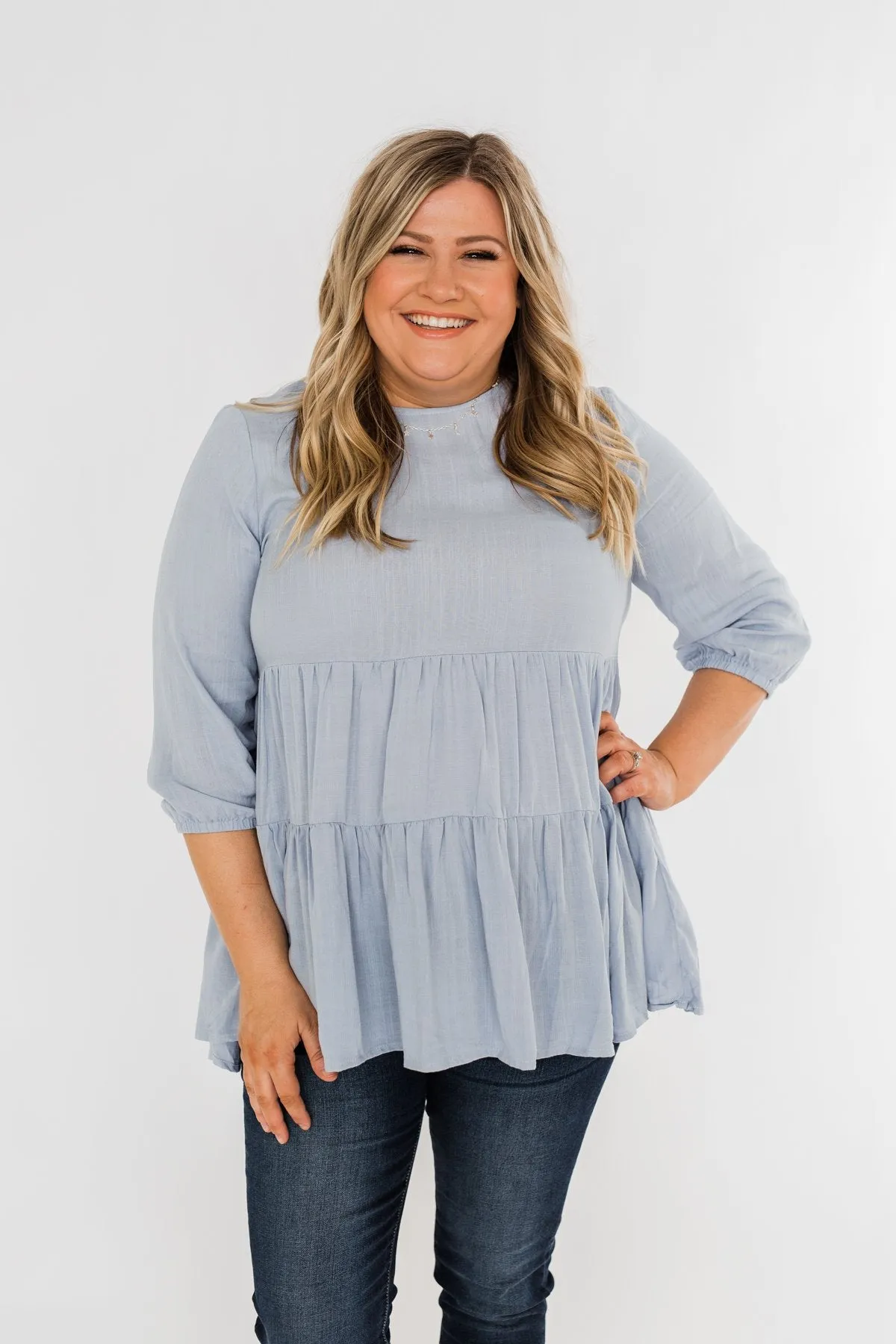 Ruffle Babydoll Chambray Top
