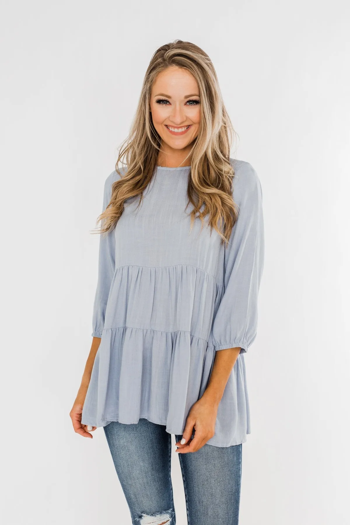 Ruffle Babydoll Chambray Top