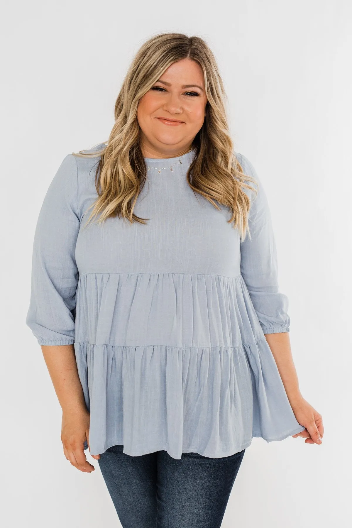 Ruffle Babydoll Chambray Top