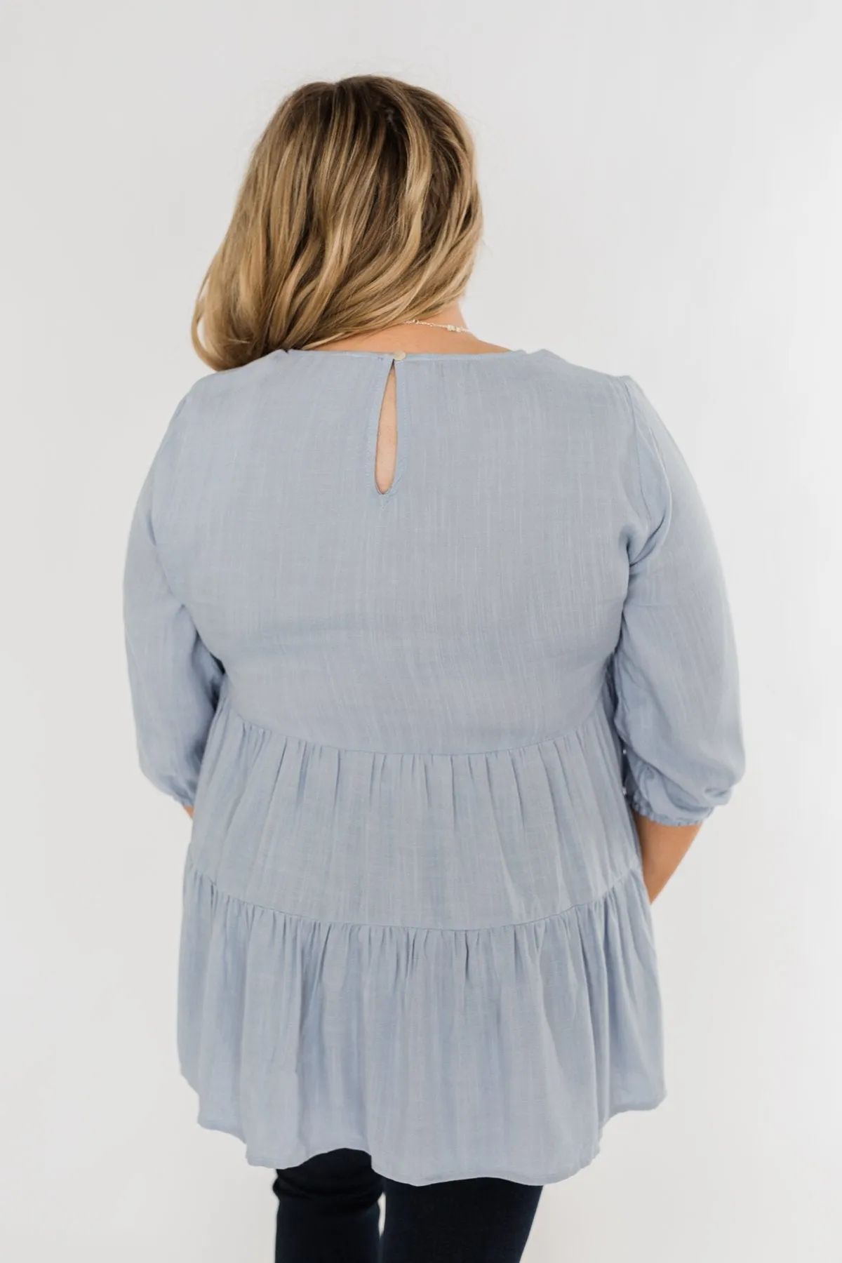 Ruffle Babydoll Chambray Top