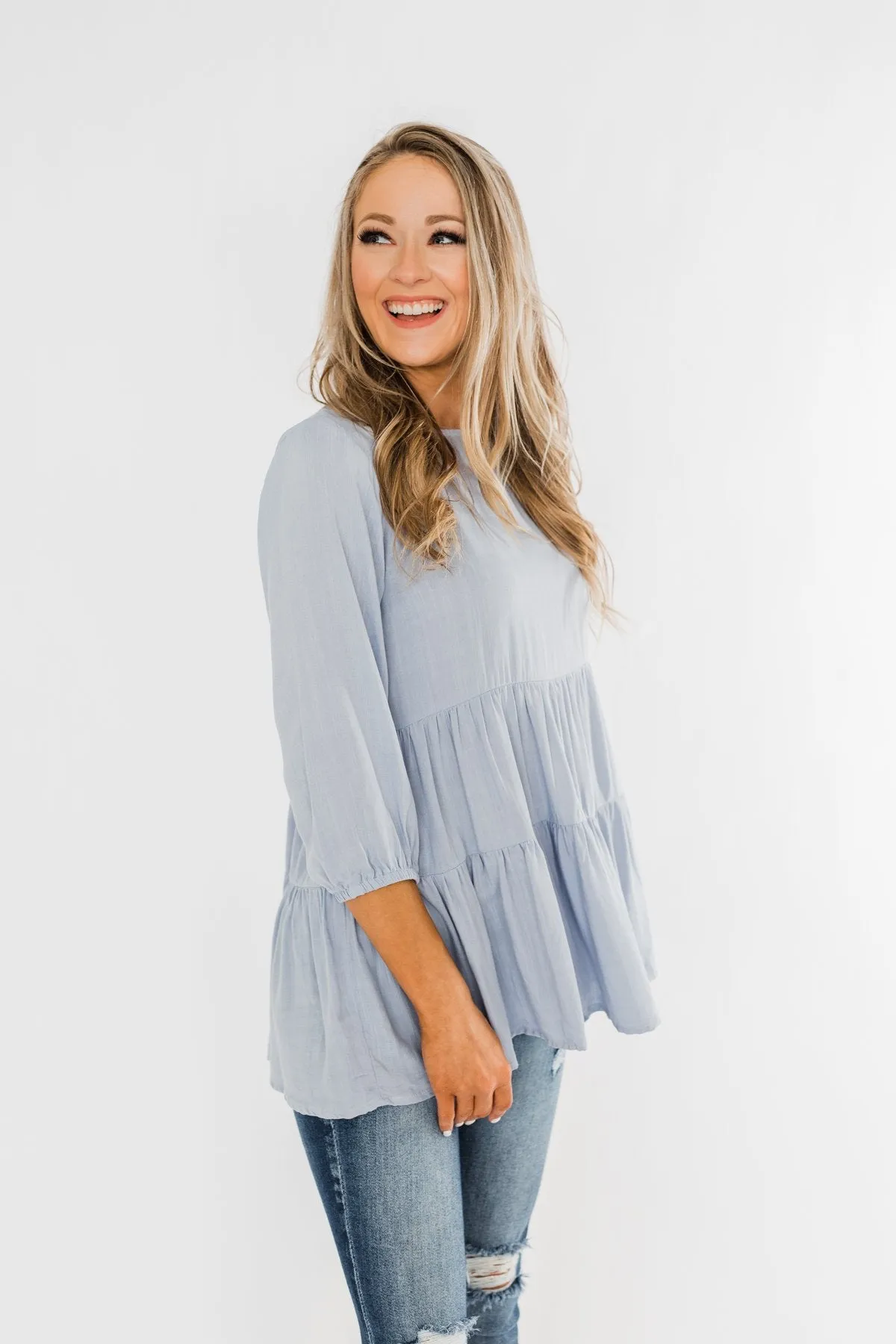 Ruffle Babydoll Chambray Top