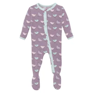Ruffle Zipper Footie | Lavender Chickens
