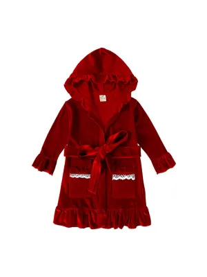 Ruffled Velour Hooded Robe
