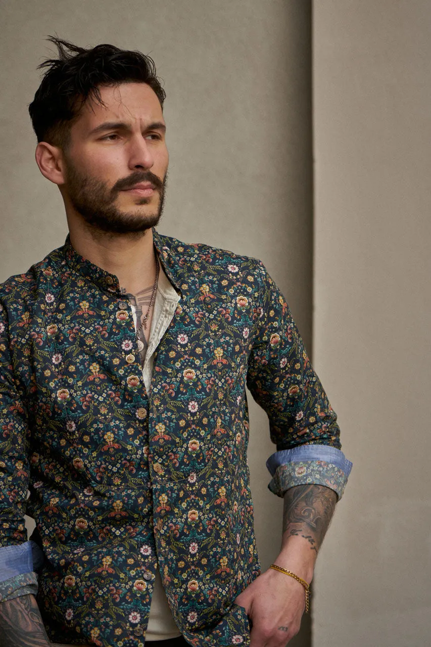 Scarti Lab Band Collar Shirt 304-SL504 Floral Black