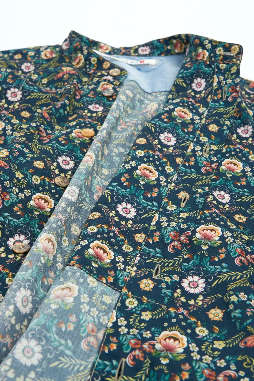 Scarti Lab Band Collar Shirt 304-SL504 Floral Black