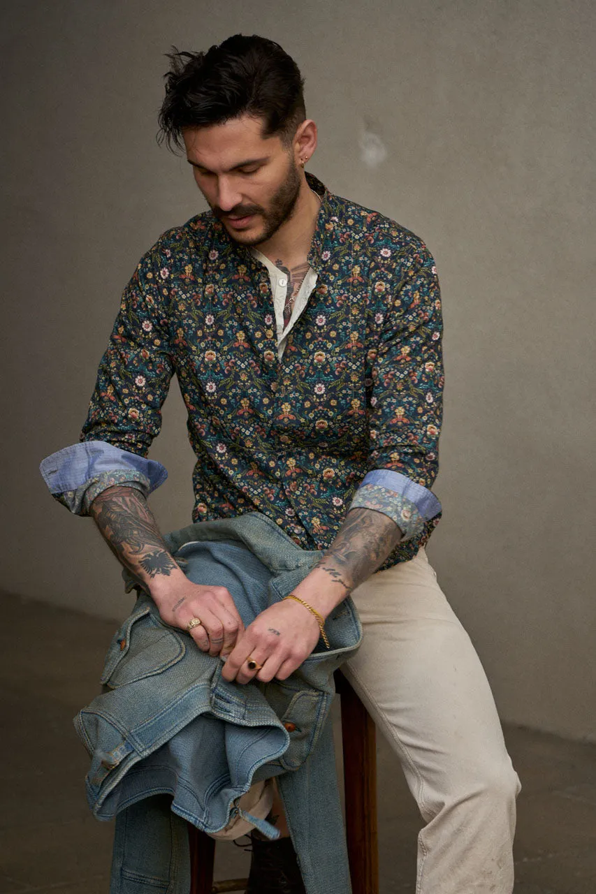 Scarti Lab Band Collar Shirt 304-SL504 Floral Black